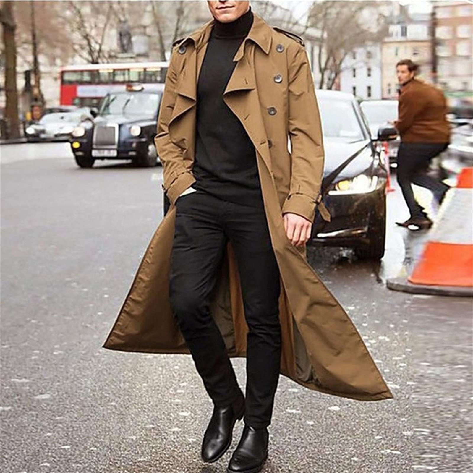 Men's Lightweight Double Breasted Trench Coat - Belted Windbreaker for Outdoor & Work