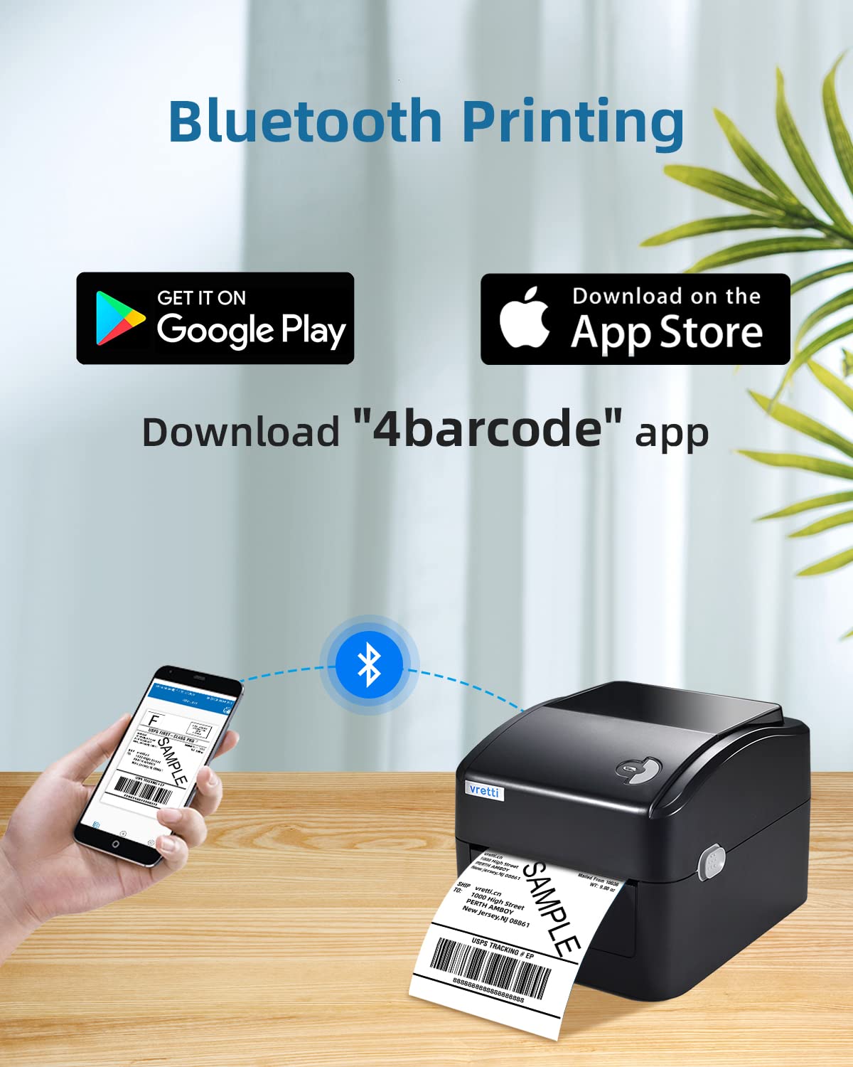 Vretti Bluetooth Thermal Shipping Label Printer - Wireless 4x6 Label Maker for eBay, Amazon, USPS, Shopify | Compatible with Android, iPhone & Windows | Perfect for E-commerce Sellers & Small Business Shipping Needs