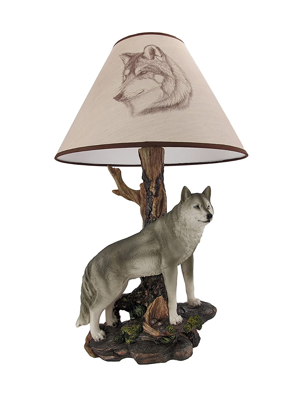 Zeckos Gray Wolf Table Lamp - `Denizen of Twilight` Night Light for Bedroom, Living Room, or Office Decor - Realistic Wolf Sculpture LED Desk Lamp for Home & Gaming Room Ambiance