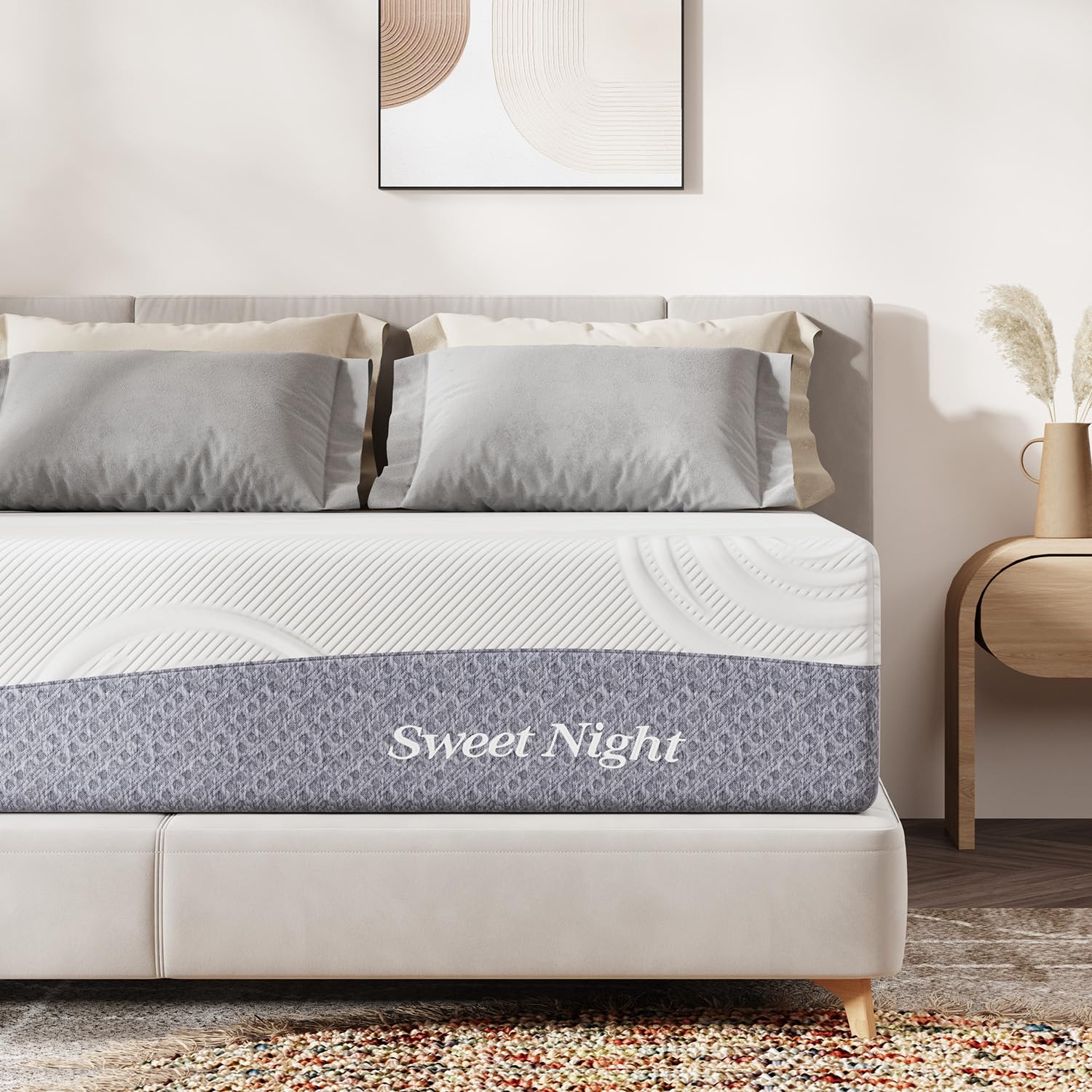 Sweetnight 12 Inch King Size Gel Memory Foam Mattress - Cooling Pressure Relief, Motion Isolation & Plush Support for Back Pain Relief - Mattress in a Box (Luna, Gray/White) - Perfect for Master Bedrooms, Guest Rooms & Apartment Living