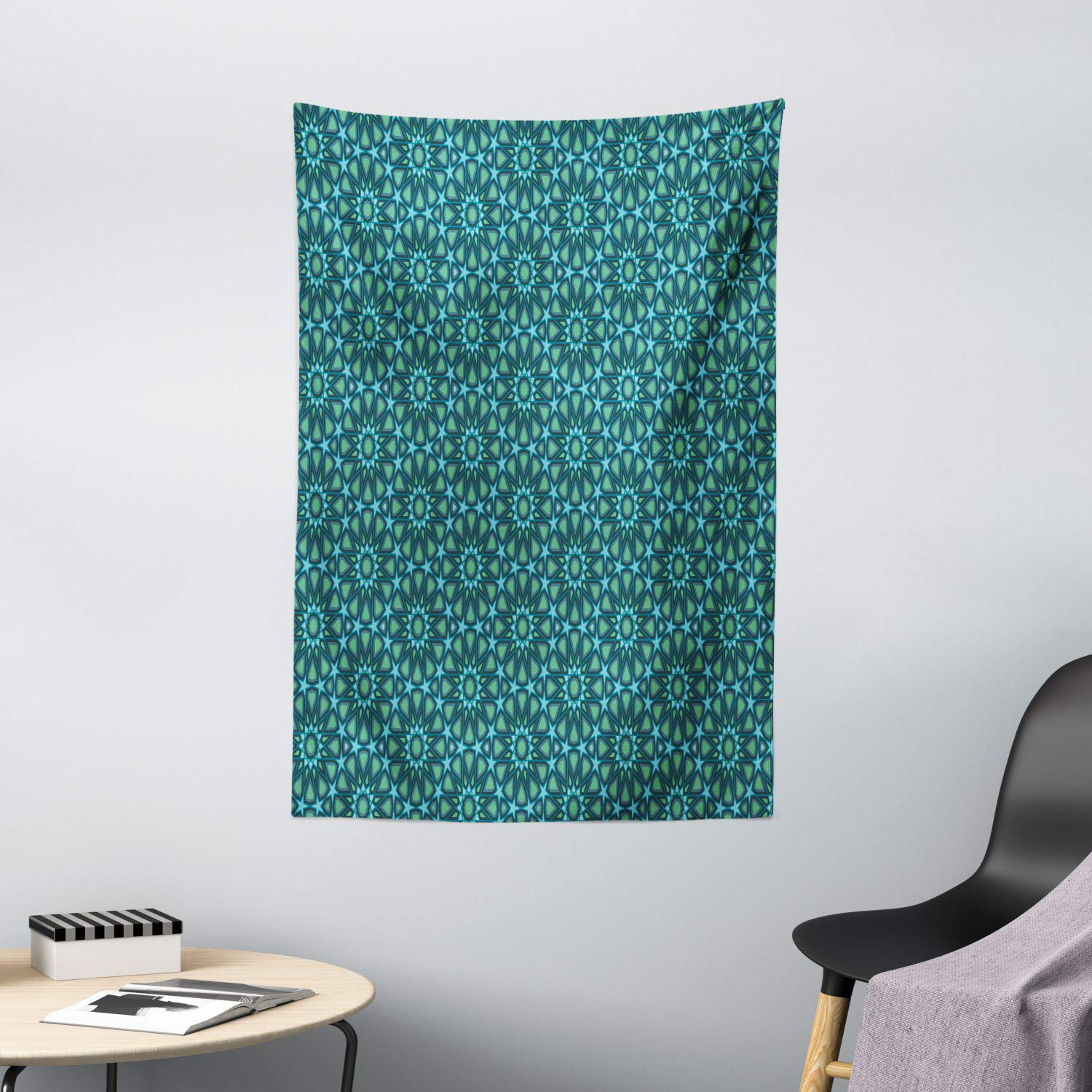 Ambesonne Moroccan Lattice Tapestry - Intricate Oriental Pattern Wall Hanging Decor for Bedroom, Living Room & Dorm - 40x60 Inches Blue Dark Teal - Perfect for Boho Chic Home Decor and Meditation Spaces