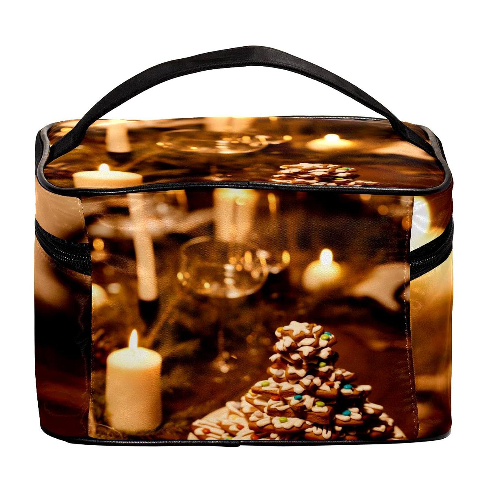 Christmas Gingerbread Scented Candle & Travel Makeup Bag Set for Women - Portable Cosmetic Organizer with Brush Holder, Toiletry Pouch & Jewelry Case - Perfect for Holiday Gifts, Travel Essentials & Daily Beauty Storage