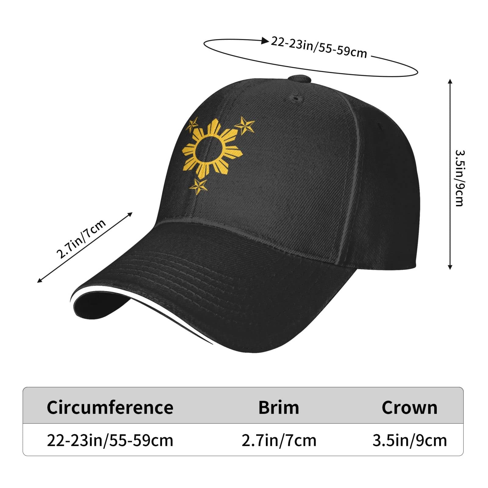 3 Stars and Sun Philippines Flag Baseball Cap - Adjustable Black Trucker Hat for Golf, Outdoor & Casual Wear - Filipino Pride Unisex Hat for Sports & Daily Use