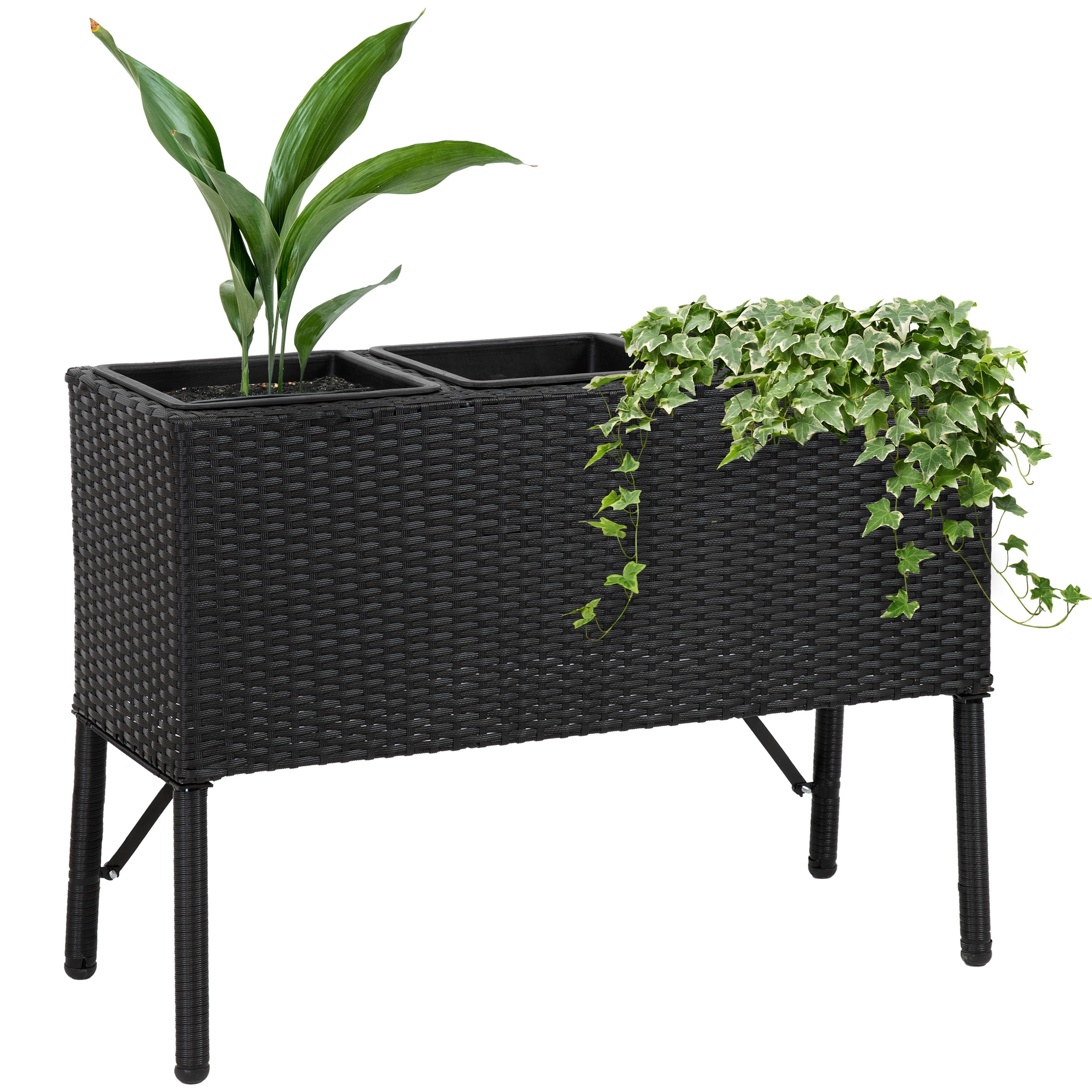 Sunnydaze 3-Section Black Wicker Raised Garden Planter Box - Perfect for Patio, Balcony & Outdoor Decor