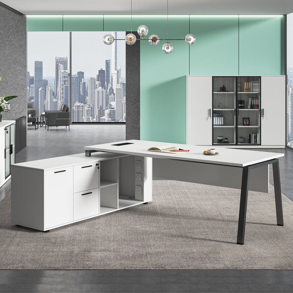 ASPEN Executive Desk Reversible 220-240cm White & Black - Modern Office Desk for Home & Business Workspace