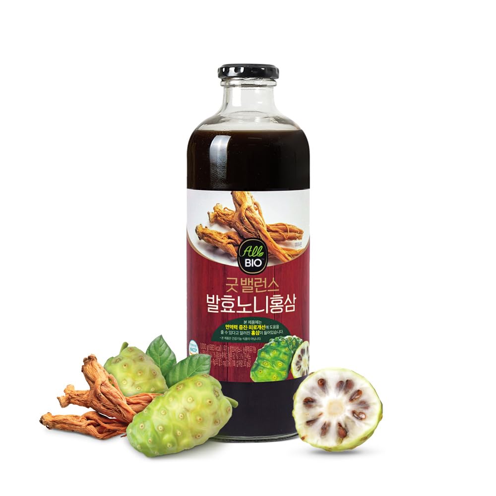 Organic Java Noni Juice with Red Ginseng - 33.8 fl oz (1L) - Fermented Noni Fruit Drink by ALLBIO - Immune Support & Energy Boost for Wellness Enthusiasts