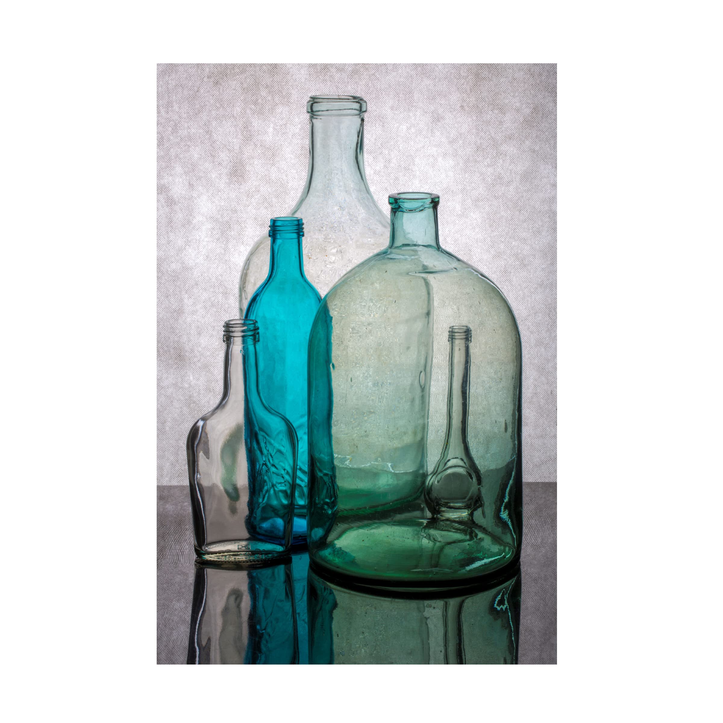 Brig Barkow Still Life With Transparent Glass Bottles Canvas Art Print - Vintage Home Decor for Living Room, Dining Room & Office - Premium Trademark Fine Art