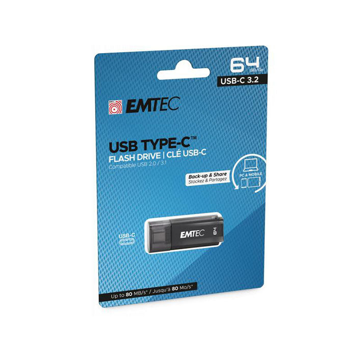 Emtec D400 USB C Flash Drive 64GB - High-Speed Data Transfer for Smartphones, Laptops & Tablets - Perfect for Work, School & Travel