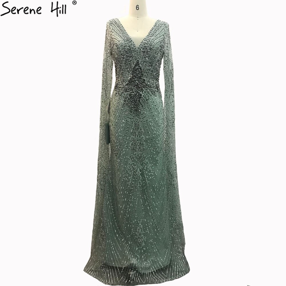 Serene Hill Luxury Grey Lace Elegant Mermaid Evening Gown with Cape Sleeves - Women's Sexy Formal Dress for Prom, Wedding, Gala & Special Occasions