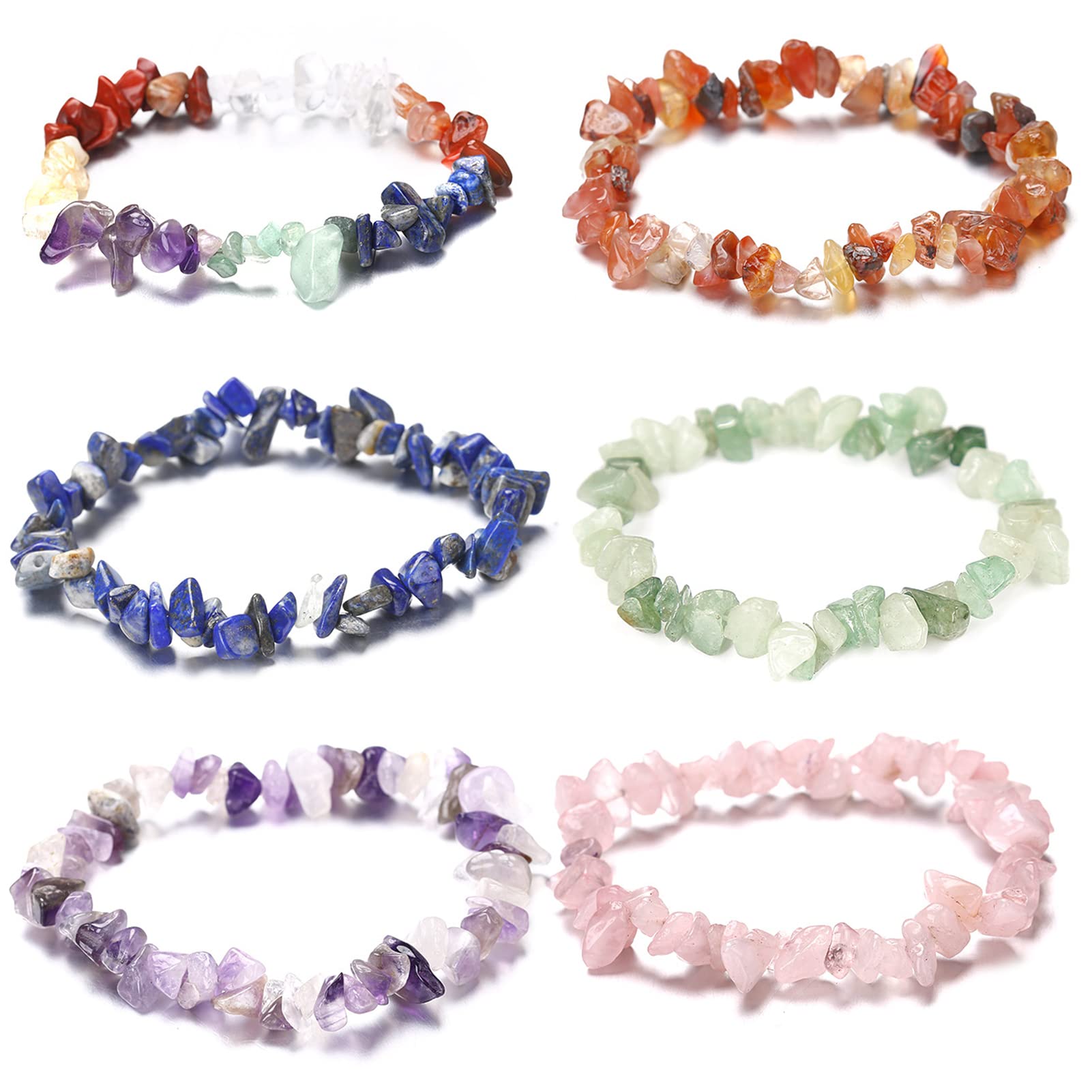 6Pcs Chakra Healing Bracelet for Men & Women - 7 Natural Gemstone Beads Anxiety Relief Meditation Yoga Bracelet - Reiki Energy Balancing, Spiritual Protection & Emotional Wellness - Perfect for Yoga, Meditation & Daily Wear