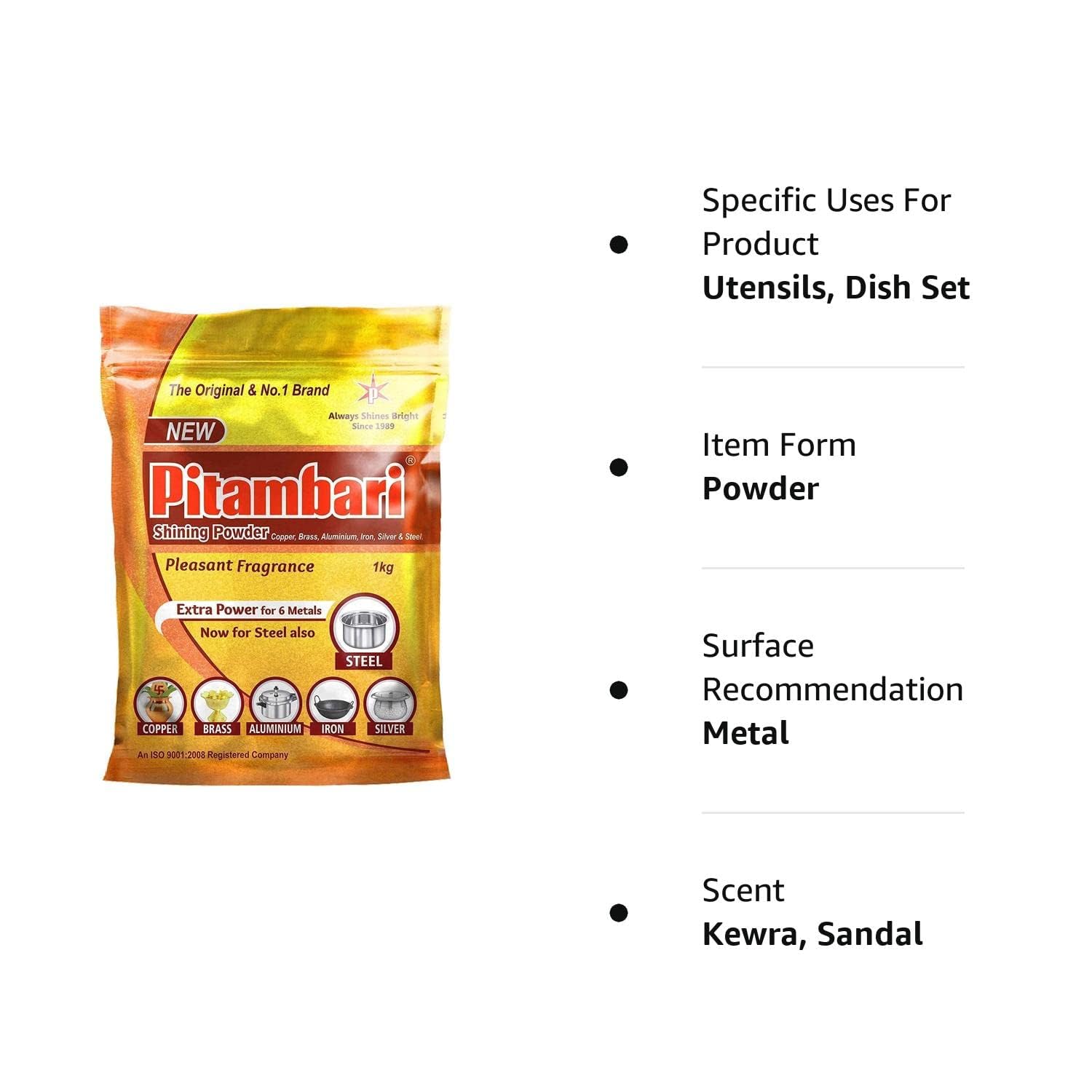 Pitambari Shining Powder - 1KG Metal Cleaner for Gold, Silver, Brass, Copper, Aluminum & Steel (Pack of 3) | Jewelry & Utensil Polish for Home & Professional Use