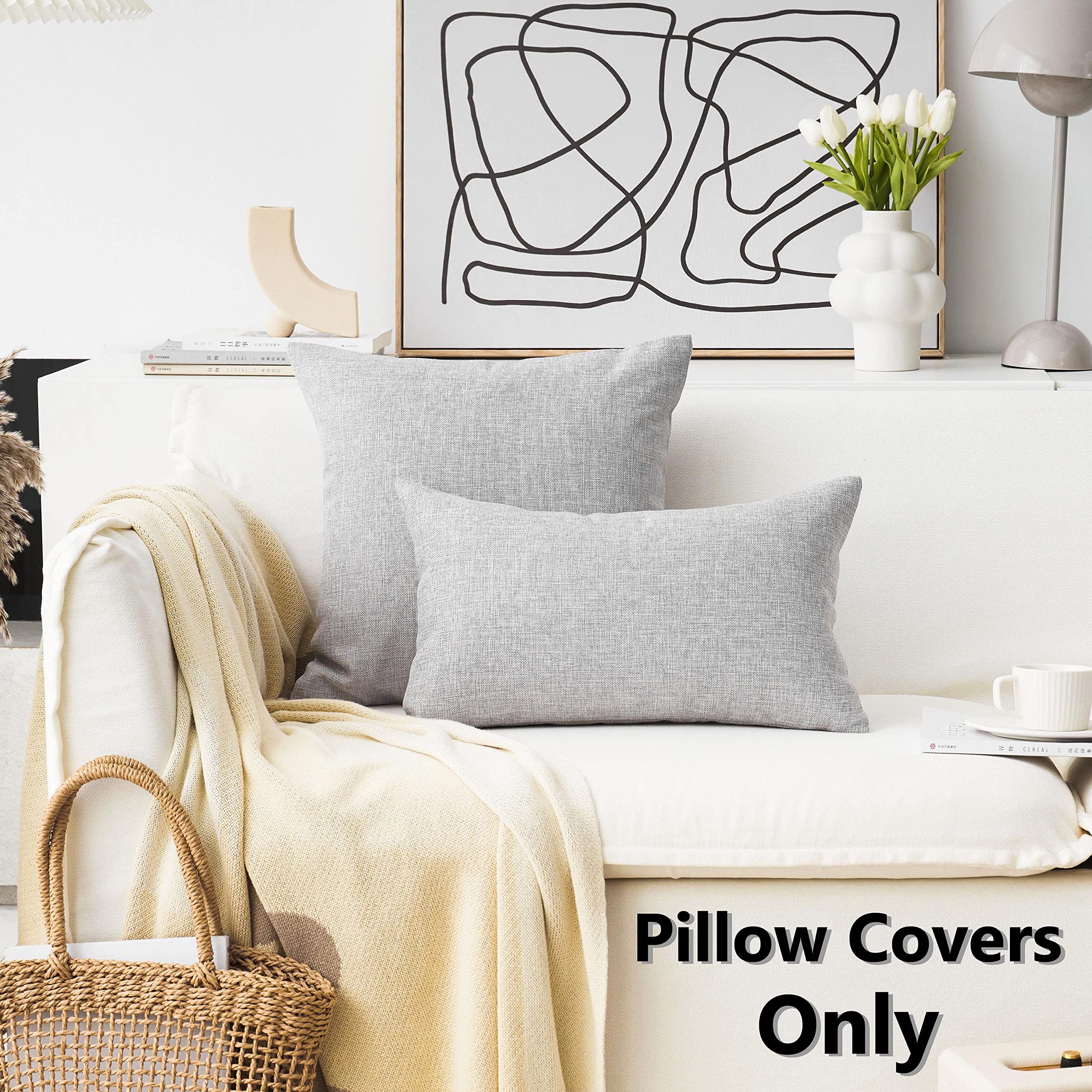 Premium Set of 2 Decorative Pillow Covers - 16x16 Inch Light Grey Couch & Sofa Accent Pillow Cases - Perfect for Living Room, Bedroom, and Home Decor
