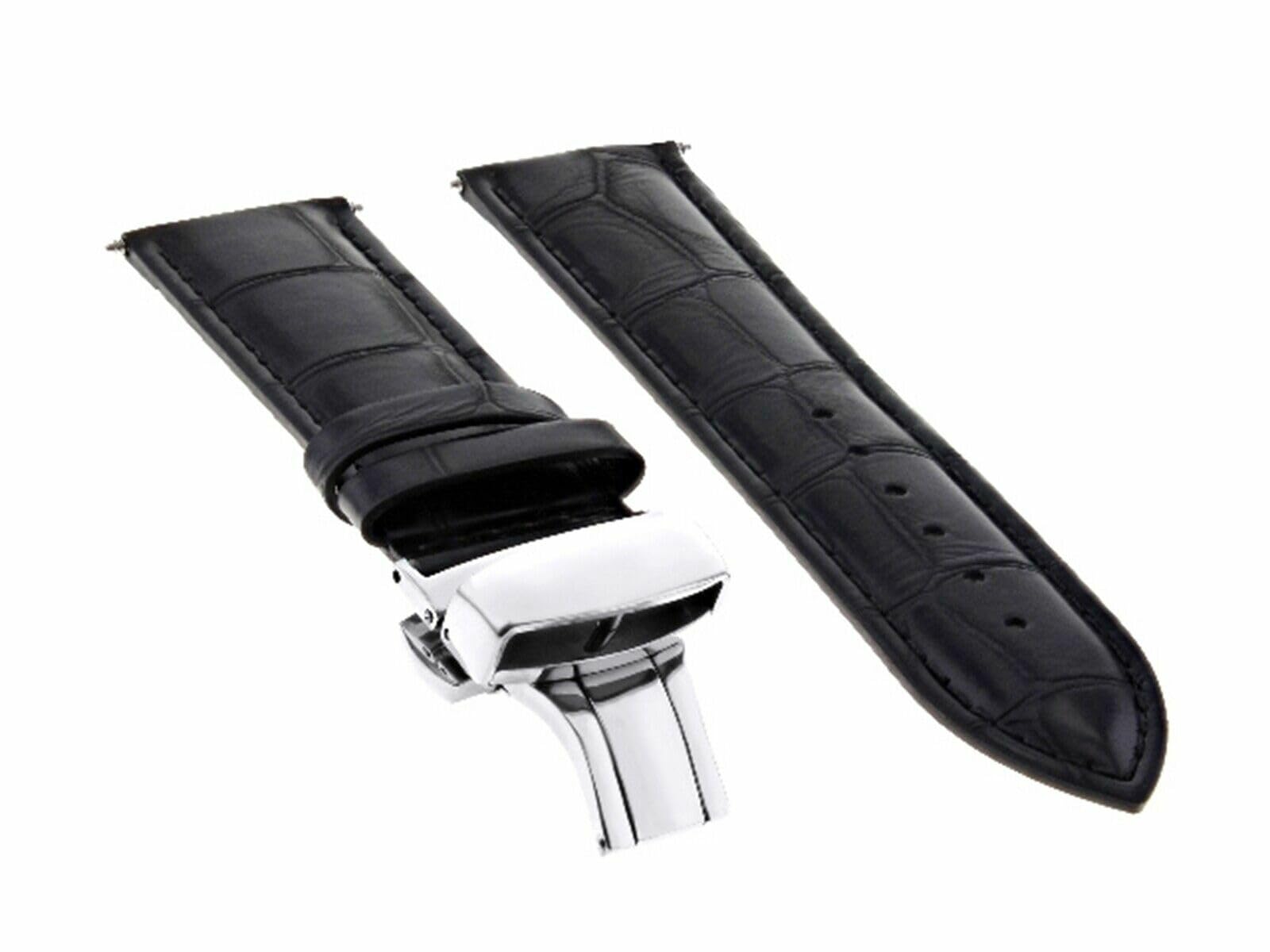 19mm Genuine Leather Watch Band Strap - Compatible with Eterna Watches - Black Deployment Buckle Clasp Replacement - Perfect for Business, Casual & Formal Occasions