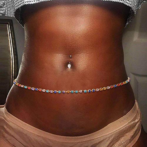 ELABEST Fashion Rhinestone Waist Chain - Colorful Sparkly Crystal Belly Jewelry for Women | Sexy Beach Accessories, Party Wear & Festival Outfit