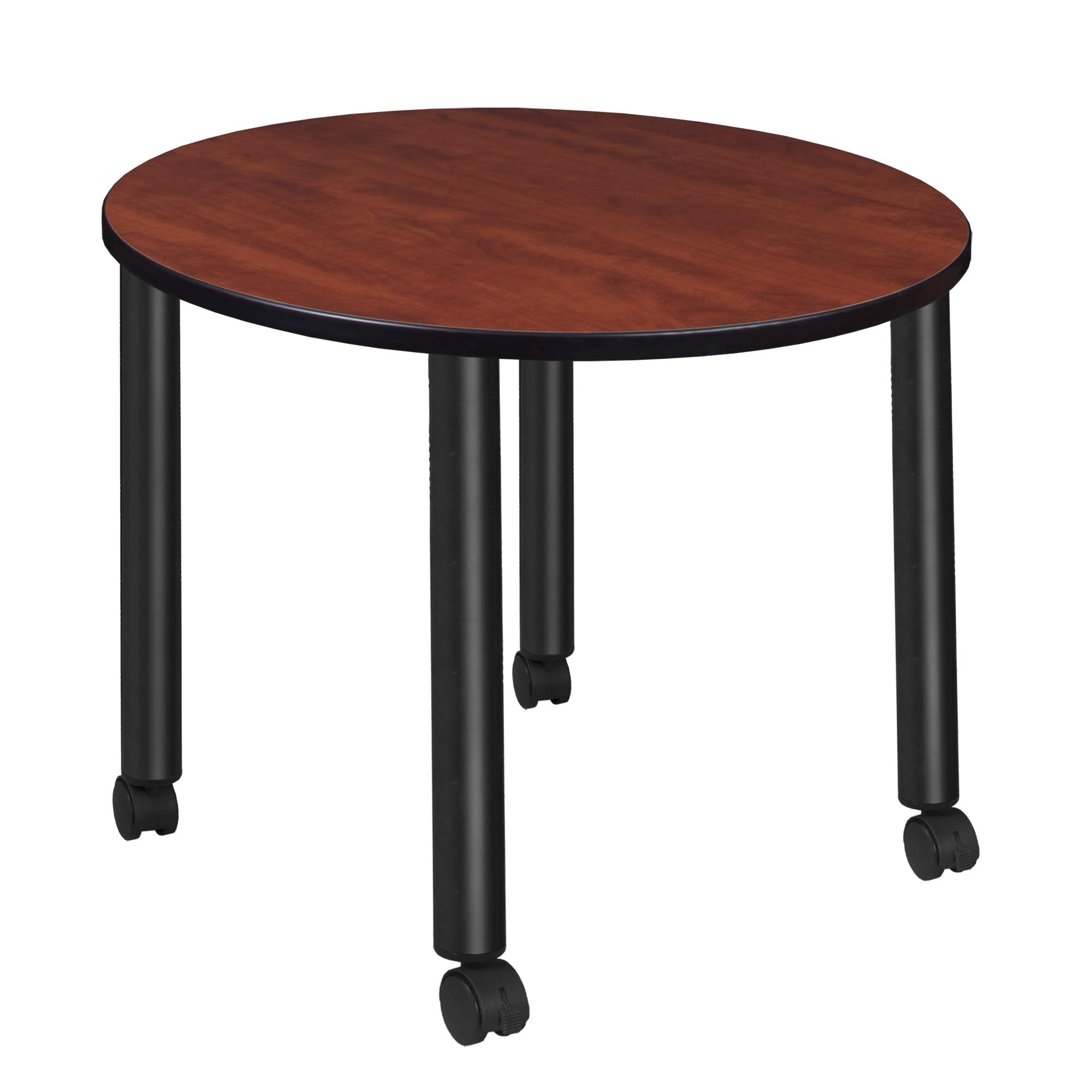 Regency Kee Round Mobile Breakroom Tables - Medium Size Cherry & Black Finish - Perfect for Office Lounges, Conference Rooms & Cafeterias