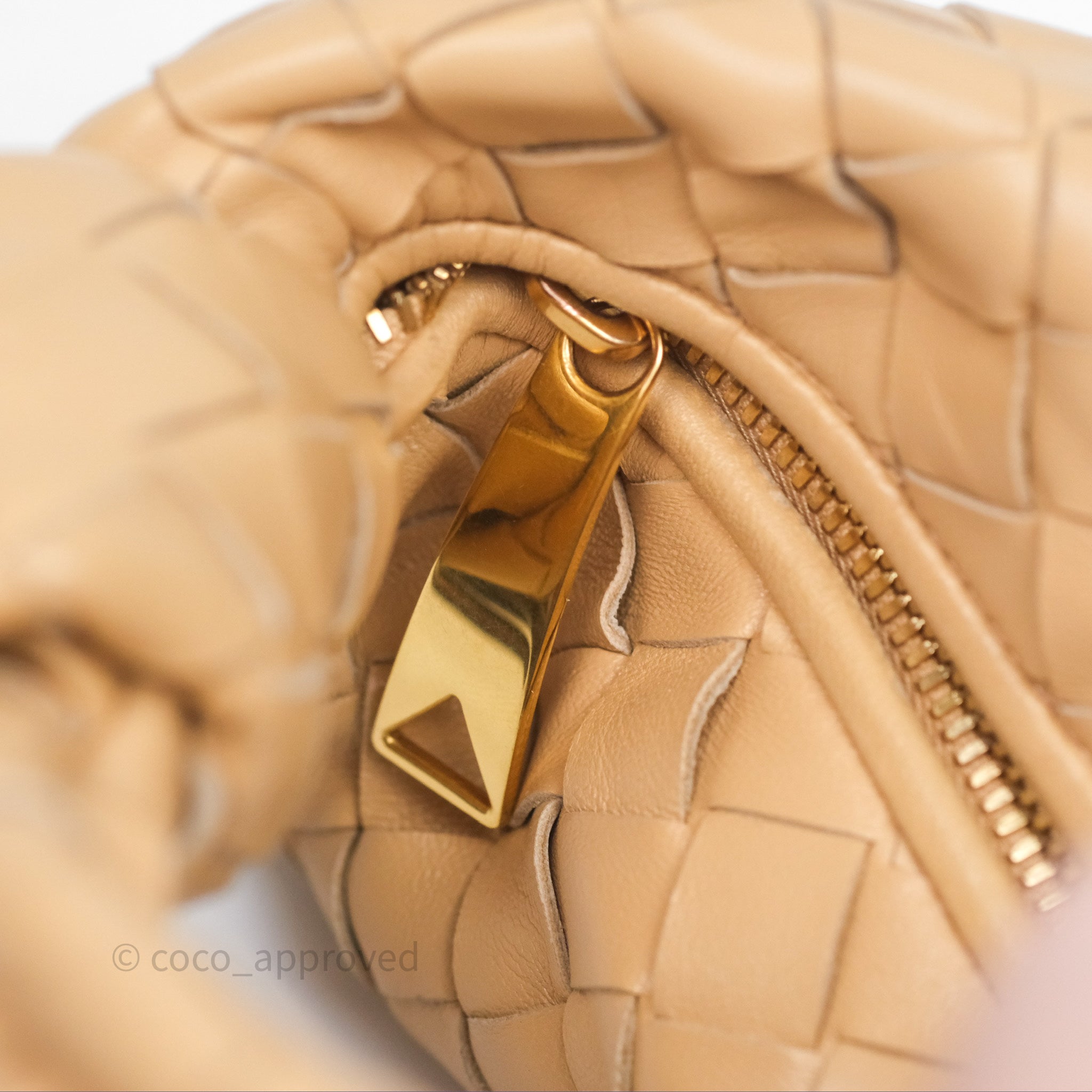 Bottega Veneta Mini Jodie Clutch Bag in Almond Lambskin with Gold Hardware - Luxury Crossbody Purse for Women, Perfect for Evening Events & Date Nights
