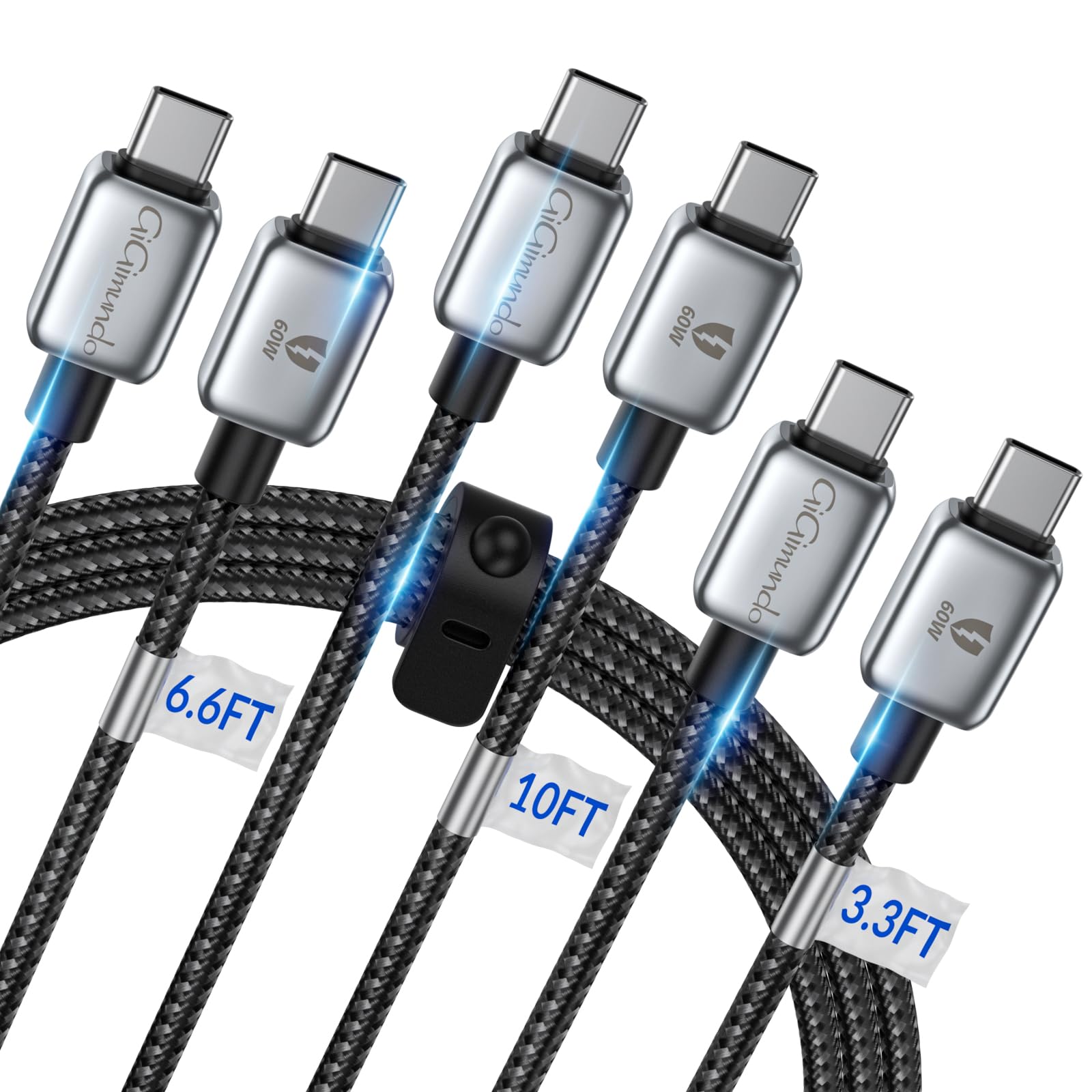 60W 3-Pack Nylon Braided USB-C Fast Charging Cable (10ft+6.6ft+3.3ft) for MacBook Pro/Air, Lenovo, HP, Dell, Asus, Samsung, Acer, Pixel, Nintendo Switch & Smartphones - Perfect for Home, Office & Travel Charging
