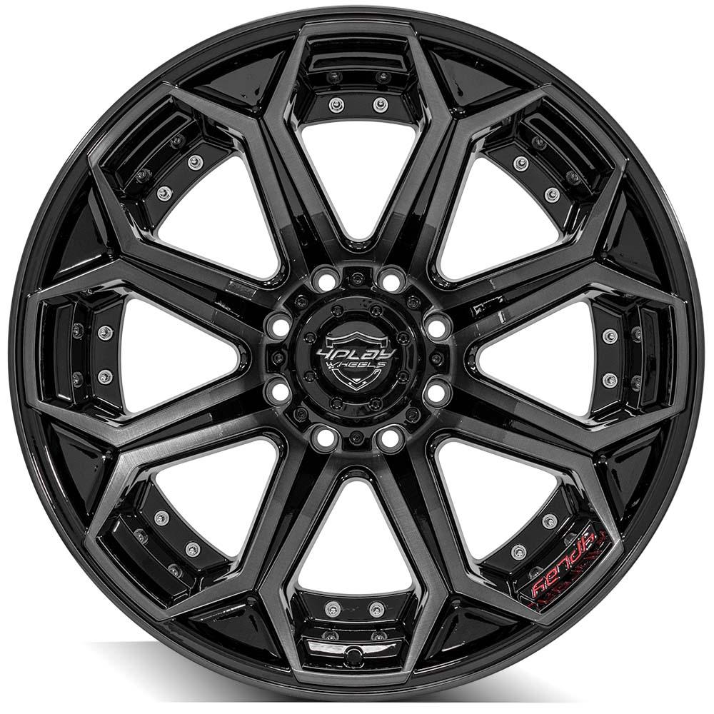 4Play Gen2 4P80R Gloss Black Wheels 22x12.0 - 8x170mm Bolt Pattern, 124.9mm Offset with Brushed Face & Tinted Clear Finish | Perfect for Off-Road Trucks, SUVs, and Custom Builds