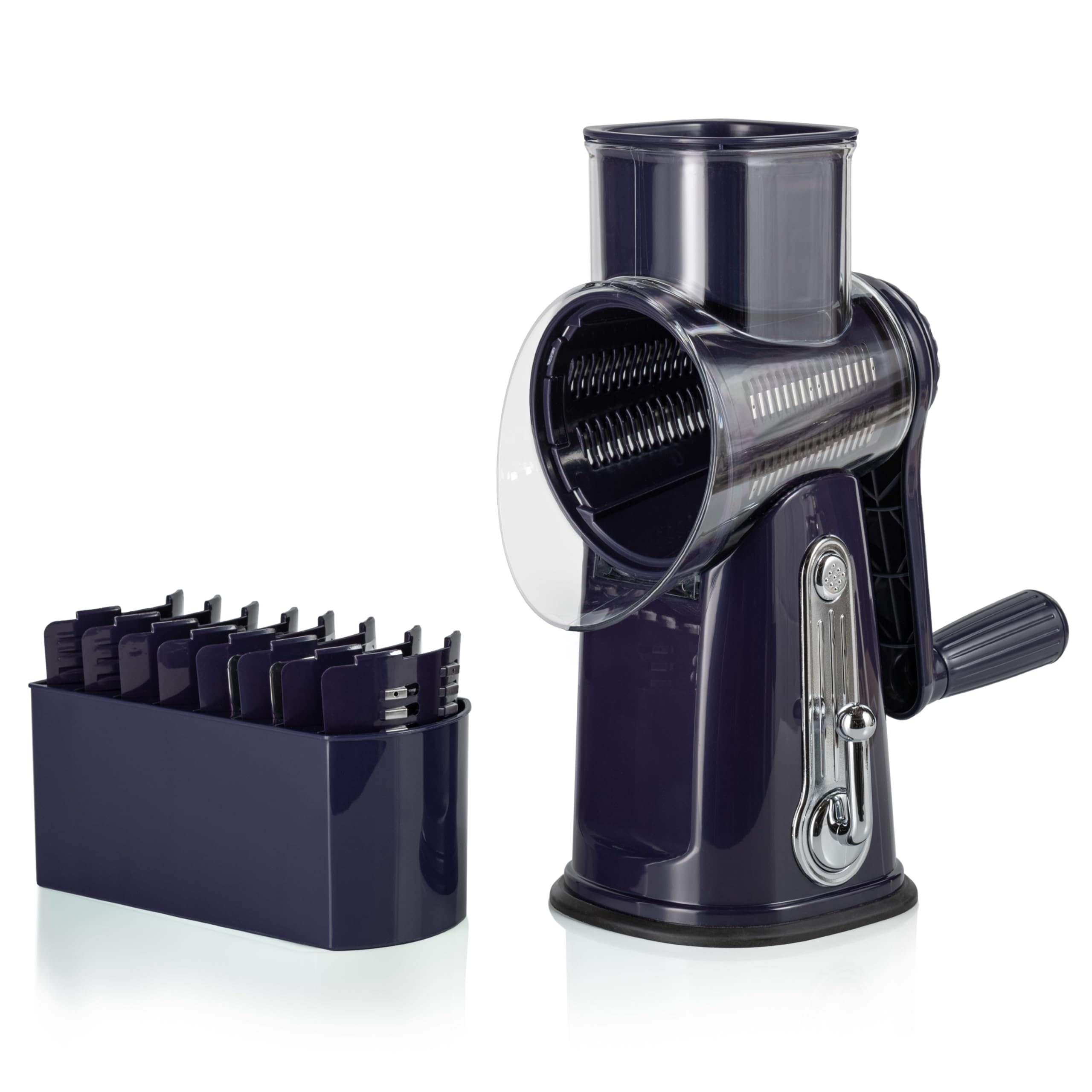 5-in-1 Rotary Cheese Grater with Handle – Stainless Steel Blades for Vegetables, Nuts & More | Multi-Functional Kitchen Tool for Grating, Slicing & Shredding | Easy to Clean & Dishwasher Safe (Purple) | Perfect for Salads, Pasta, Baking & Meal Prep