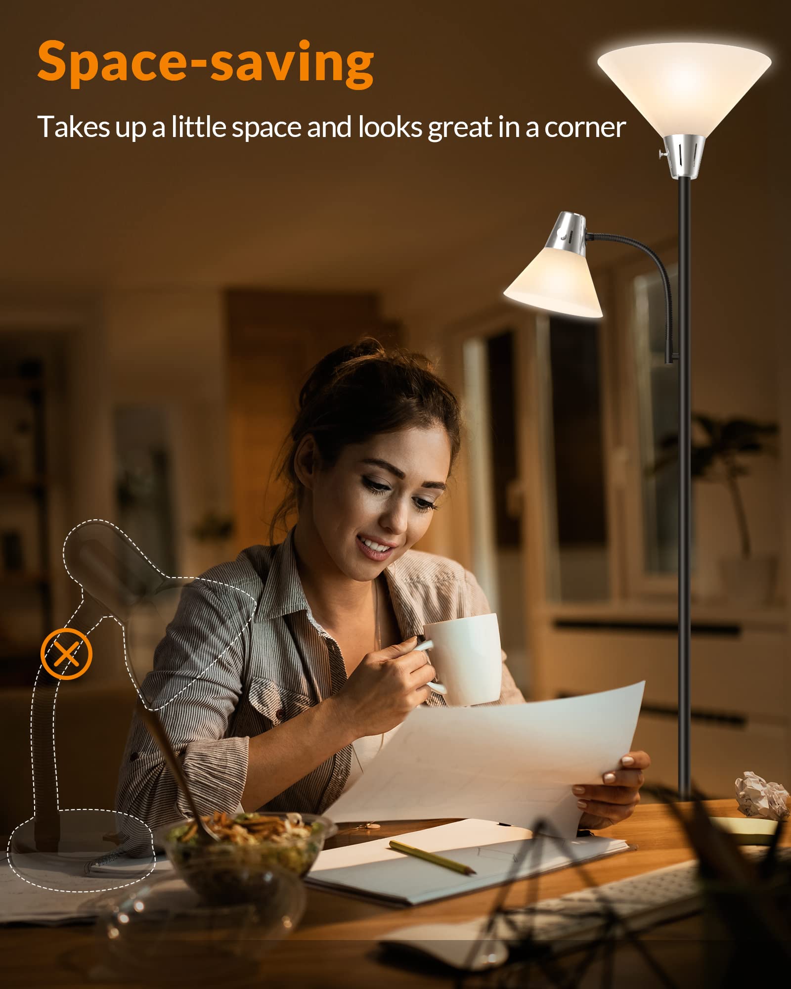 LEPOWER Adjustable Floor Lamp with 3000K Warm White Light - Energy Efficient Standing Lamp for Living Room, Bedroom, Office - Perfect for Reading, Working & Relaxing