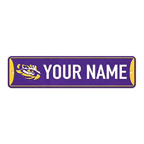 Rico Industries NCAA LSU Tigers Personalized Metal Street Sign 4x15 Inches - Custom Home Decor for Bedroom, Office, Man Cave - Perfect for College Football Fans & Sports Themed Rooms