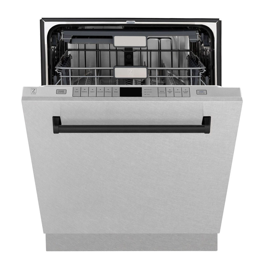 ZLINE Autograph Edition 24-inch Built-In Tall Tub Dishwasher - Monument Series 3rd Rack, Top Control Panel, Satin Stainless Steel with Matte Black Handle, Ultra Quiet 45dBa (DWMTZ SN 24 MB) - Perfect for Modern Kitchens, Open Concept Homes, and Luxury Condos