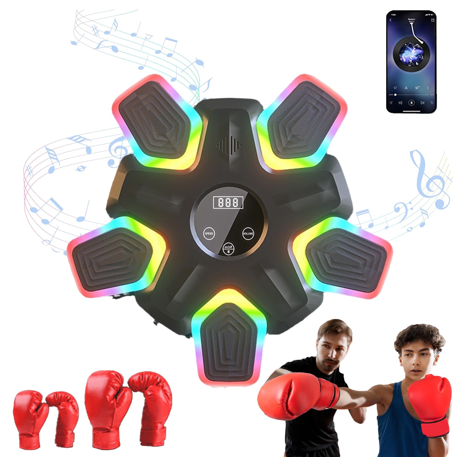 Music Punching Machine with Boxing Gloves - 17 Inch LED Boxing Workout Equipment for Adults & Kids, Wall Mounted Home & Gym Exercise Equipment with Colorful Lights | Perfect for Fitness Training, Stress Relief & Fun Family Activities