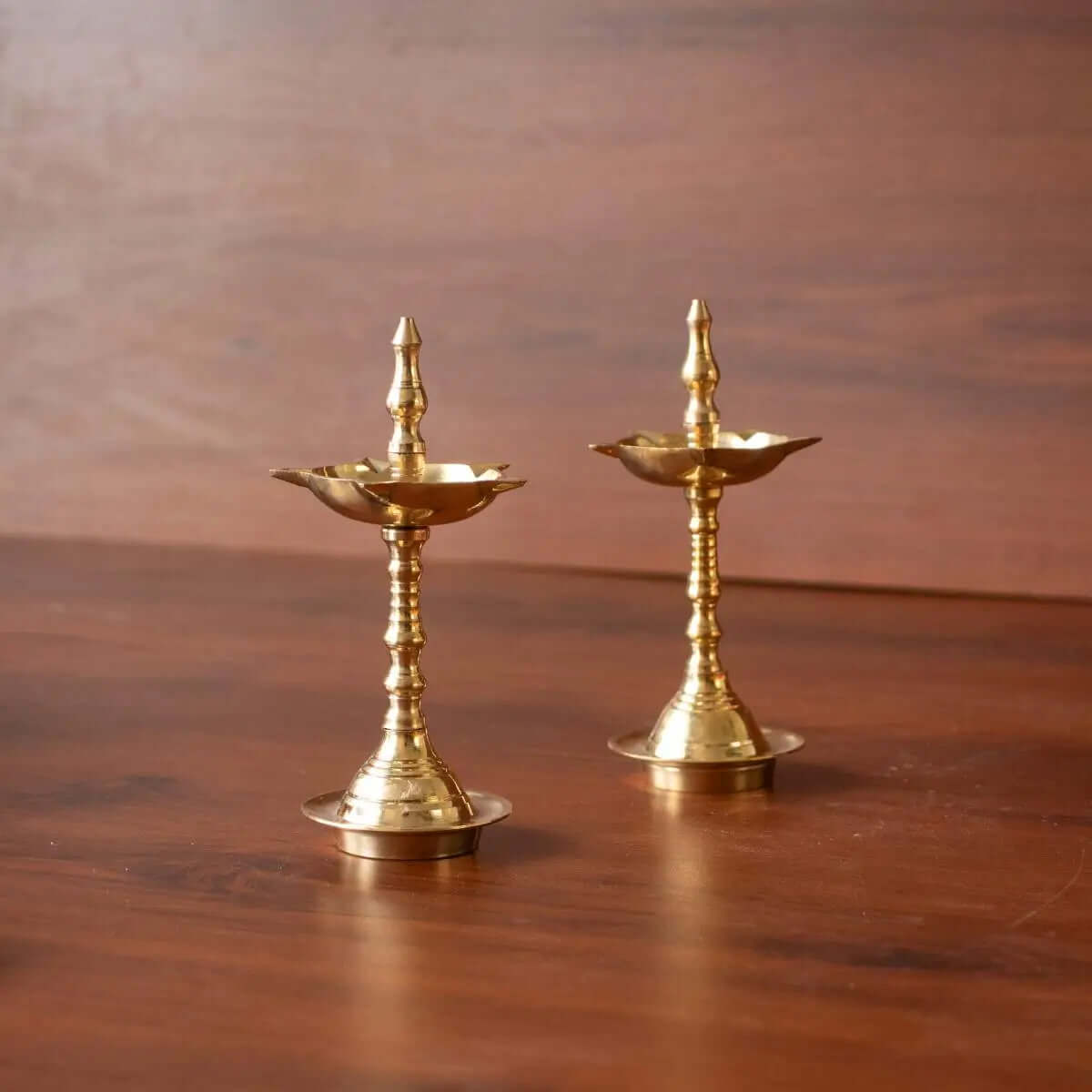 Handcrafted Brass Pooja Lamp Set of 2 - Small Traditional Hindu Prayer Diya for Home Altar, Meditation & Spiritual Decor