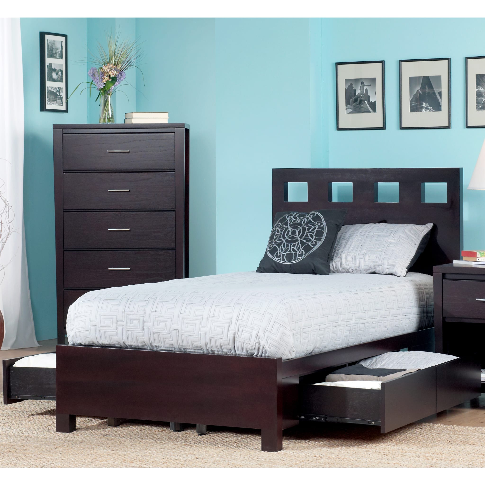 Riva Espresso Wood Storage Bed with Underbed Drawers - Perfect for Small Bedrooms & Guest Rooms