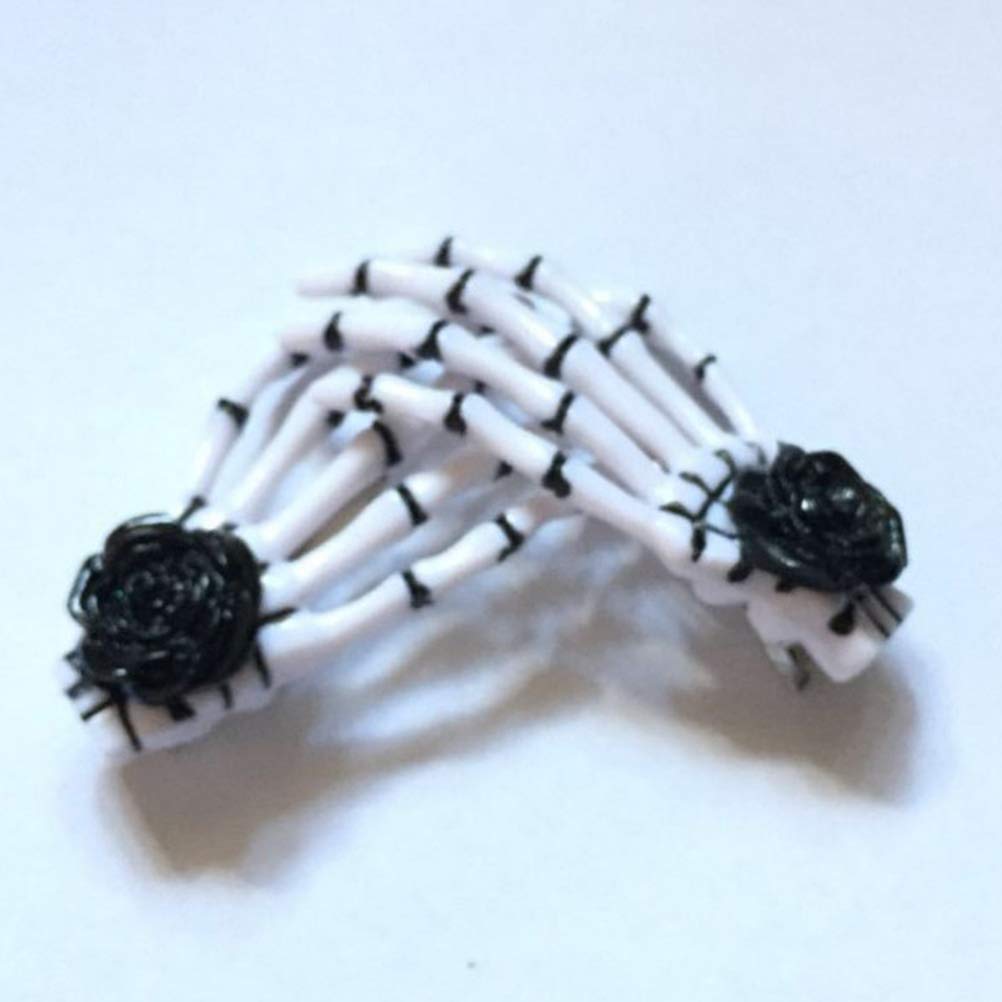 PRETYZOOM Women's Skull Hair Clip Set - 1 Pair Black & White Rose Skeleton Hairpins for Girls, Hair Accessories for Gothic, Punk, Halloween & Cosplay Styles