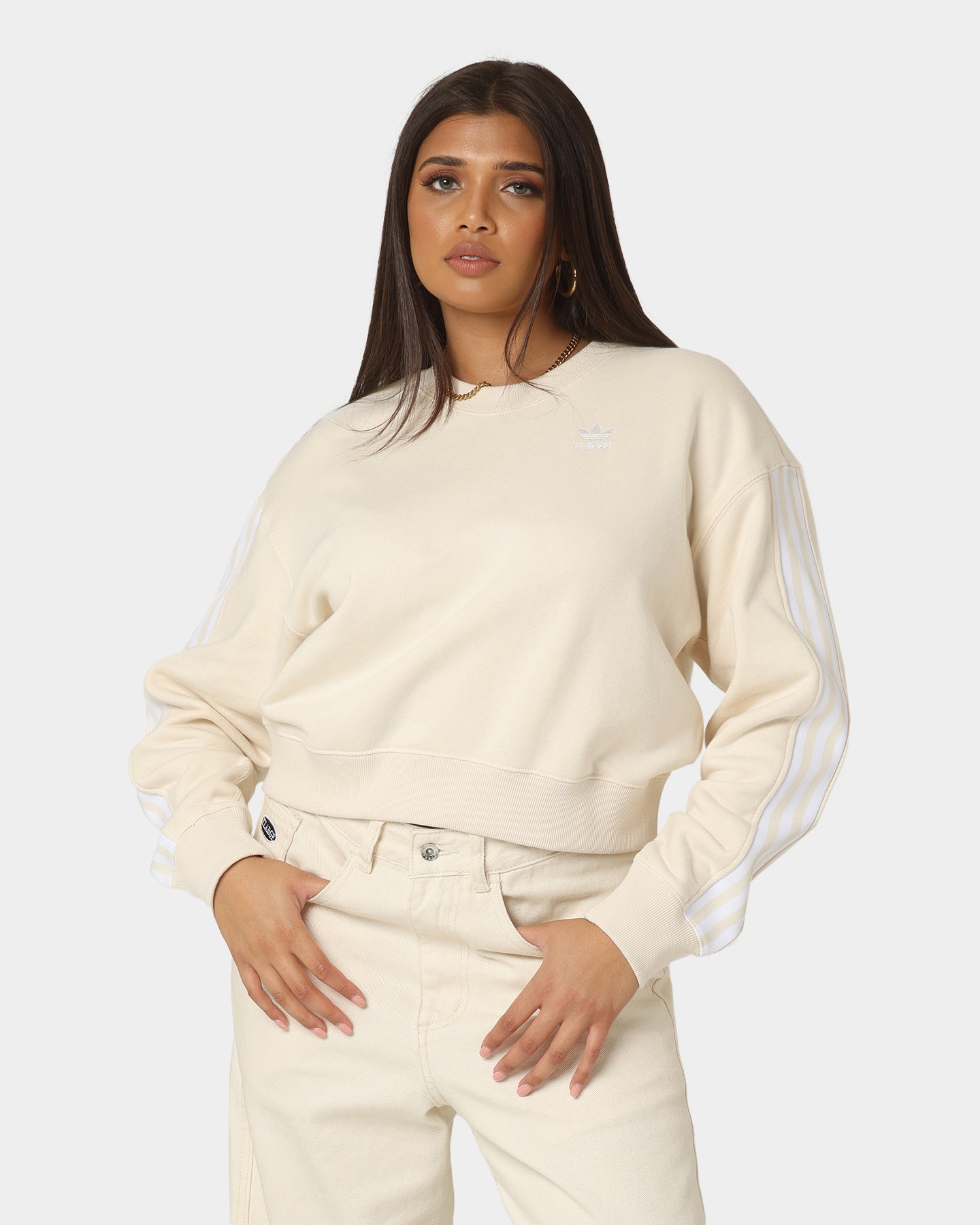 Adidas Women's Adicolor Classic Sweatshirt - Wonder White | Casual Pullover Hoodie for Women | Perfect for Gym, Running & Everyday Wear