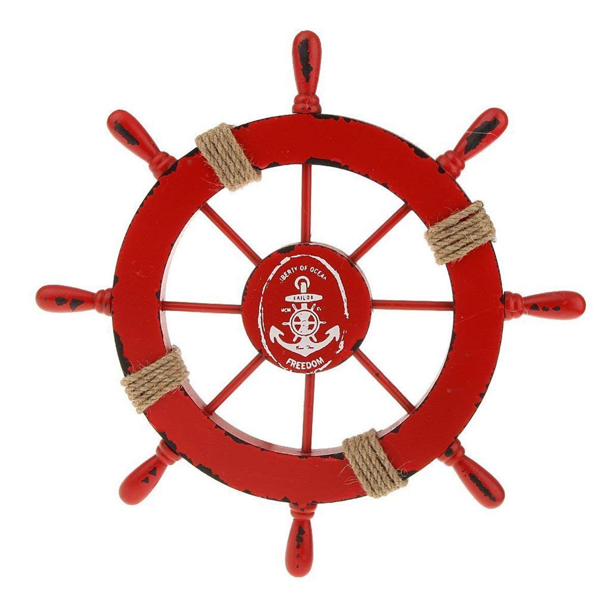 Nautical Wooden Bathroom Decor - Beach Themed Boat Ship Steering Wheel Wall Art for Coastal Bedroom & Bathroom - Red - Perfect for Beach House, Coastal Cottage, or Nautical Themed Home Decor
