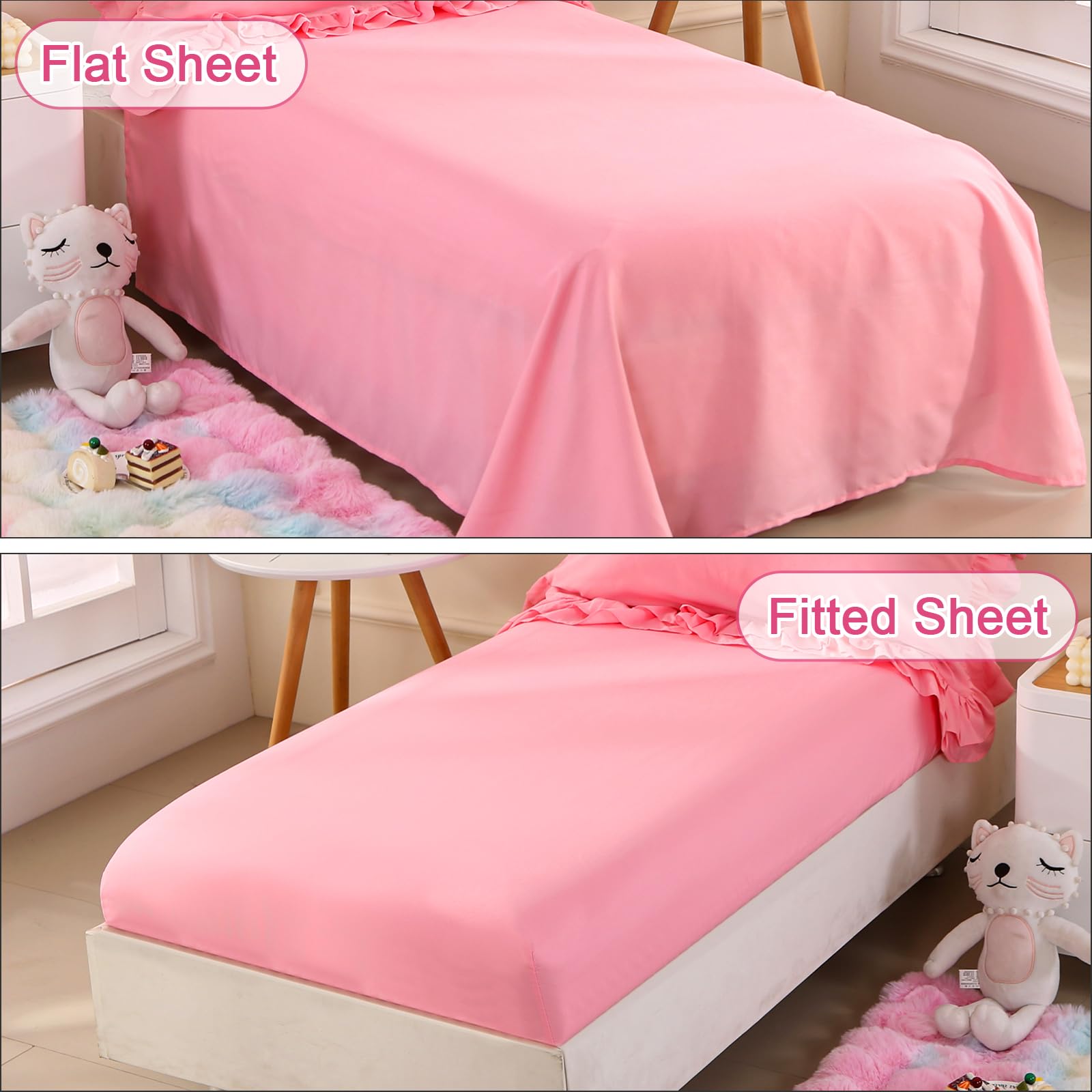 Wowelife 4-Piece Boho Toddler Bedding Set for Girls - Pink Ruffle Tufted Fringe Jacquard Comforter, Flat Sheet, Fitted Sheet & Pillowcase | Soft & Cozy Nursery Bed in a Bag | Perfect for Toddler Beds, Daycare or Sleepovers