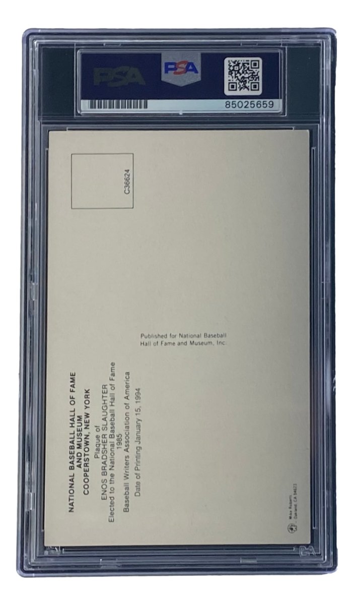 Enos Slaughter Autographed 4x6 St. Louis Cardinals HOF Plaque Card - PSA/DNA Certified 85025659 - Perfect for Baseball Memorabilia Collections & Sports Fan Gifts