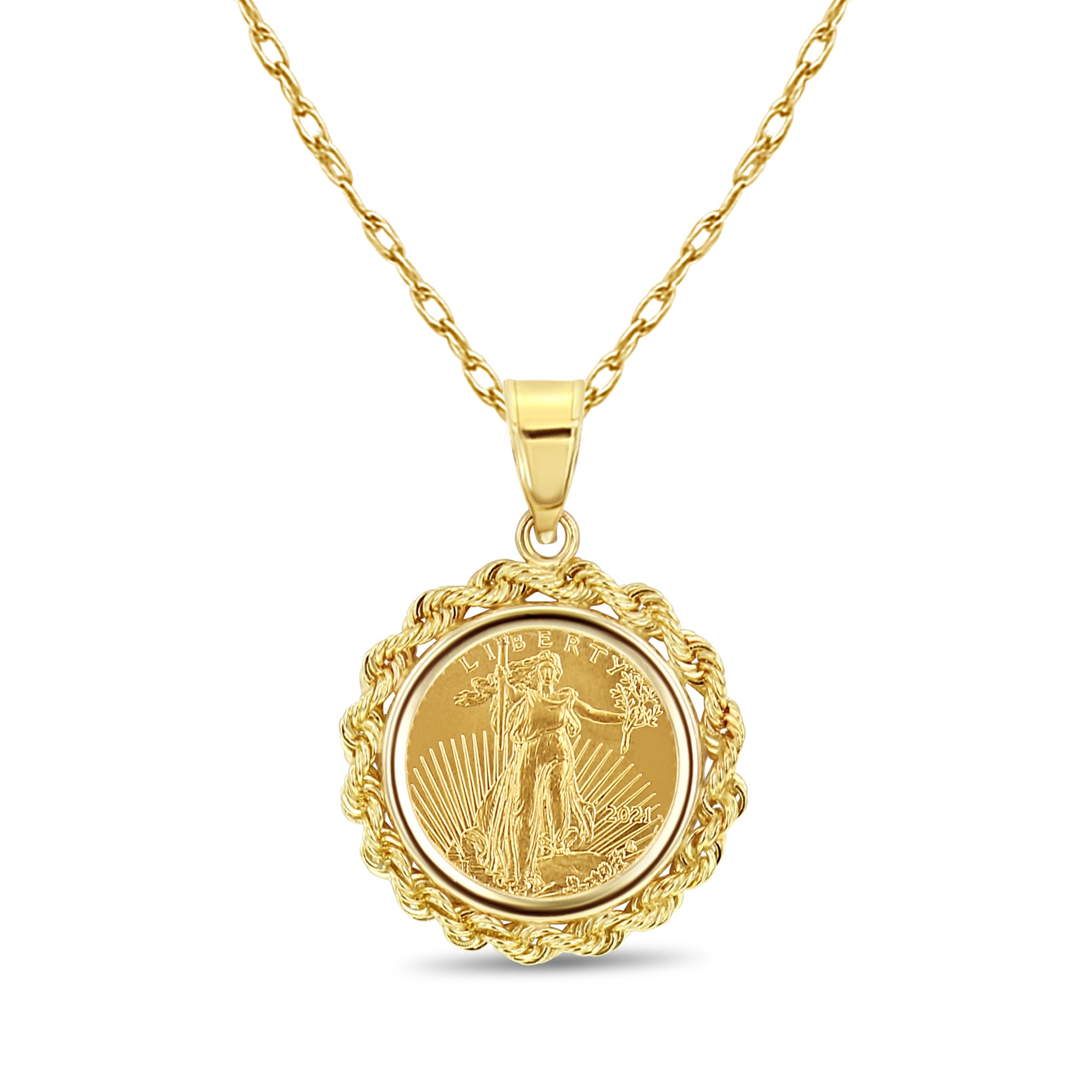 American Eagle Lady Liberty 1/10 oz Gold Medallion Coin with Rope Bezel - Perfect for Jewelry Making, Collecting & Patriotic Gifts