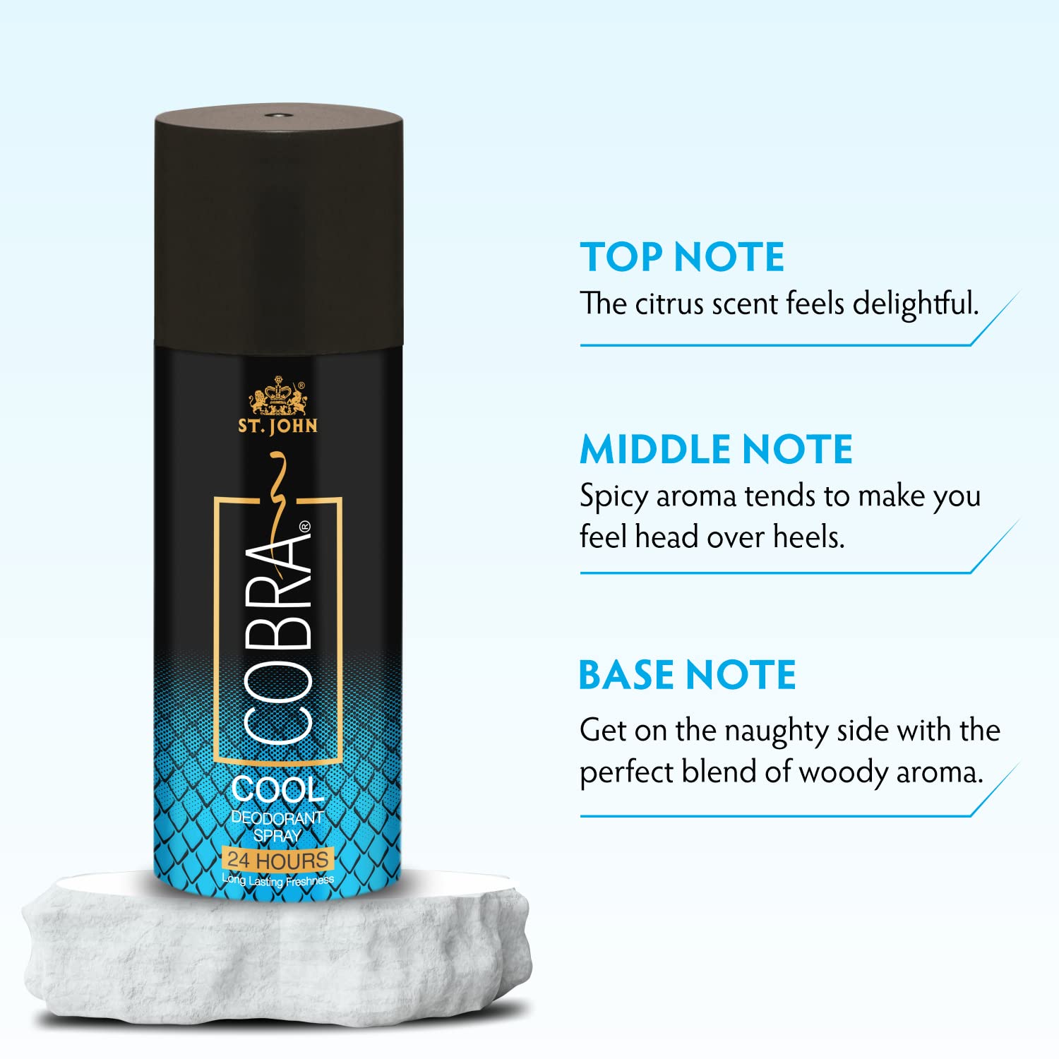 ST.JOHN Cologne Body Spray for Men & Women - 24 Hour Long Lasting Fragrance, Cool Deodorant Pack of 3 + Cobra Perfume 15ml (465ml, 4-Piece Set) | Gym, Office, Date Night & Everyday Freshness