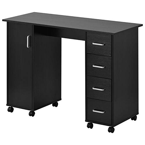 Professional SSLine Manicure Nail Table Station with Wheels - Portable Nail Salon Desk with 4 Drawers & Cabinet - Black Beauty Spa Workstation for Nail Art & Pedicure - Perfect for Home Salons, Spas & Professional Nail Technicians