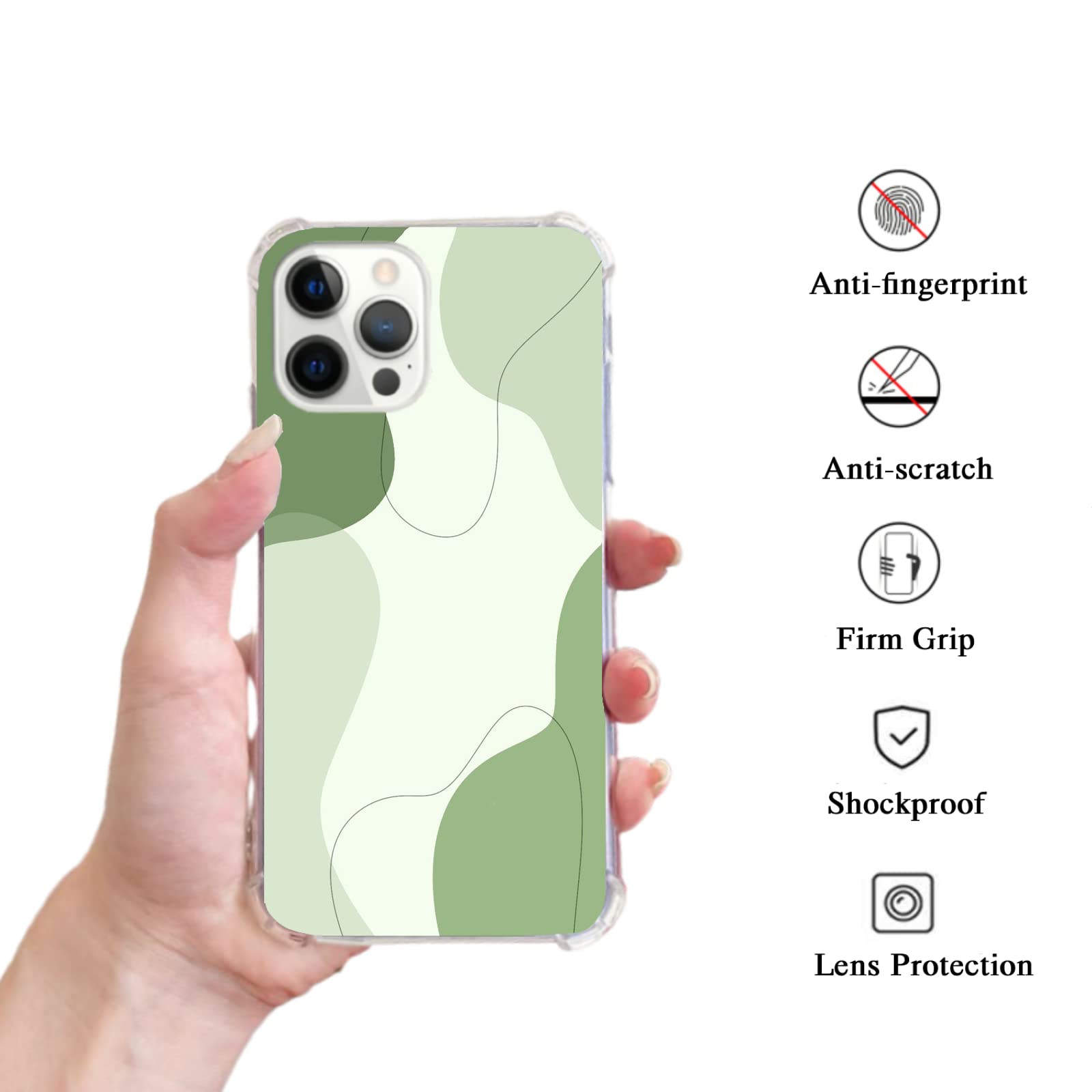 **Sage Green Abstract Line Art Phone Case for iPhone 12 Pro Max - Minimalist TPU Bumper Cover with Trendy Unique Design - Perfect for Daily Use, Travel & Gift Giving**