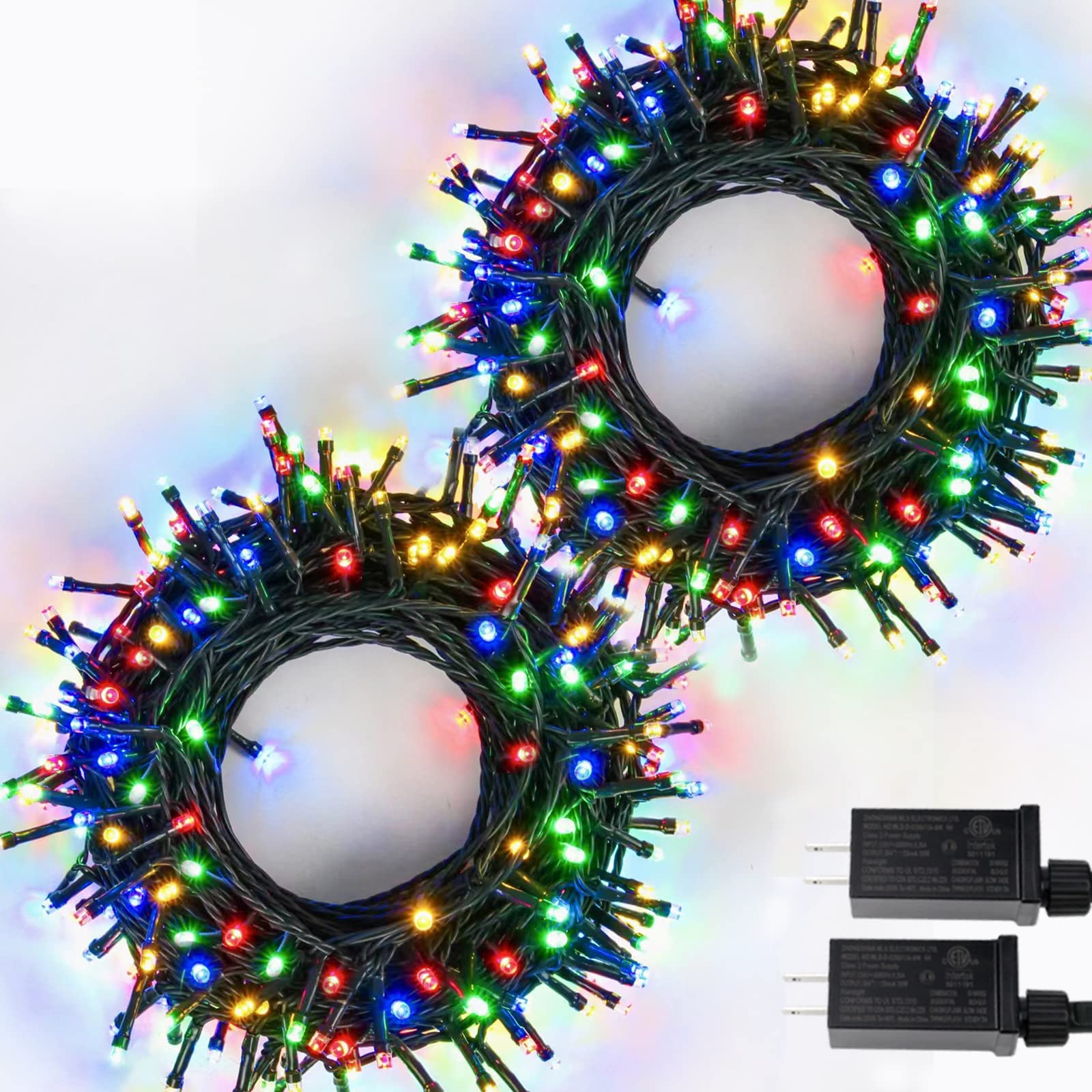 2-Pack 150 LED Extendable Christmas Lights Indoor/Outdoor - Super Bright 8 Modes Twinkle LED String Lights with Green Wire - Multi-Colored Mini Lights for Xmas Tree, Holiday Party, Home & Garden Decoration