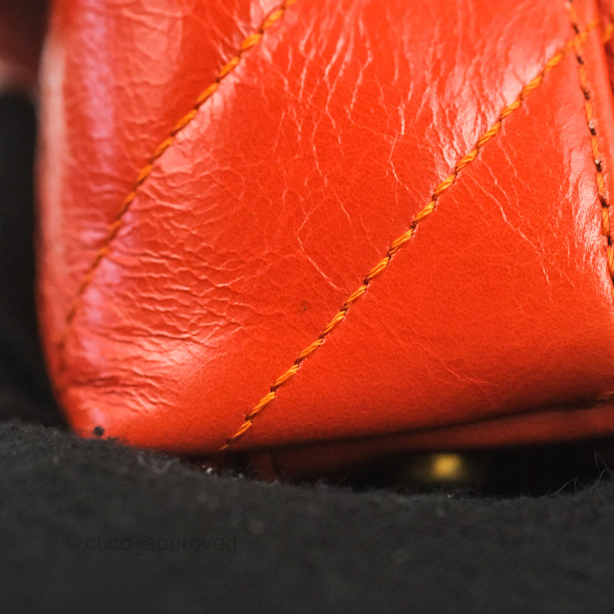Chanel Chevron Small Coco Handle Bag in Dark Orange Shiny Aged Calfskin with Aged Gold Hardware - Perfect for Evening Events & Luxury Fashion Accessories