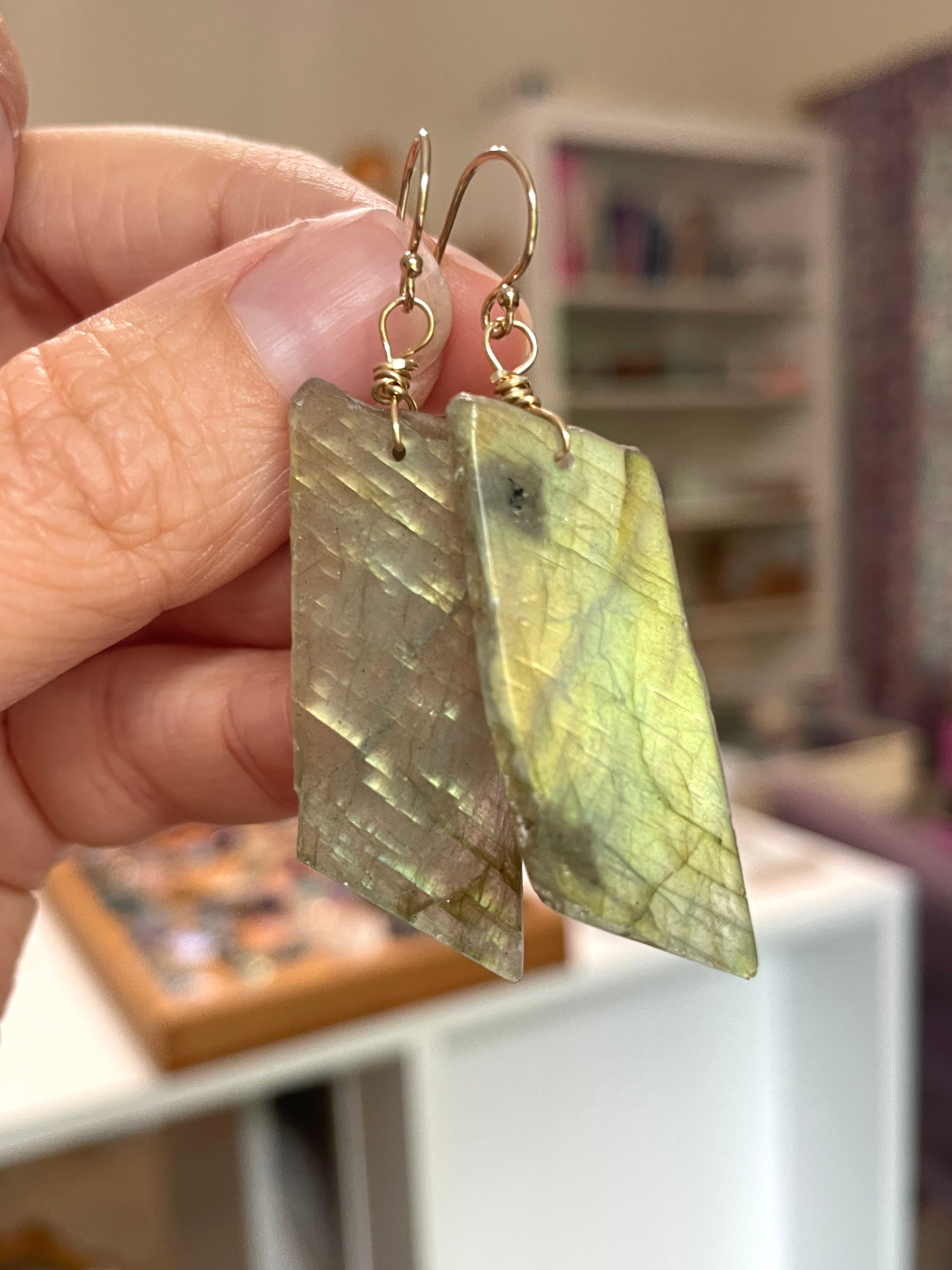 Gold Labradorite Dangle Drop Crystal Earrings for Women | Elegant Bohemian Jewelry | Perfect for Parties, Weddings & Special Occasions