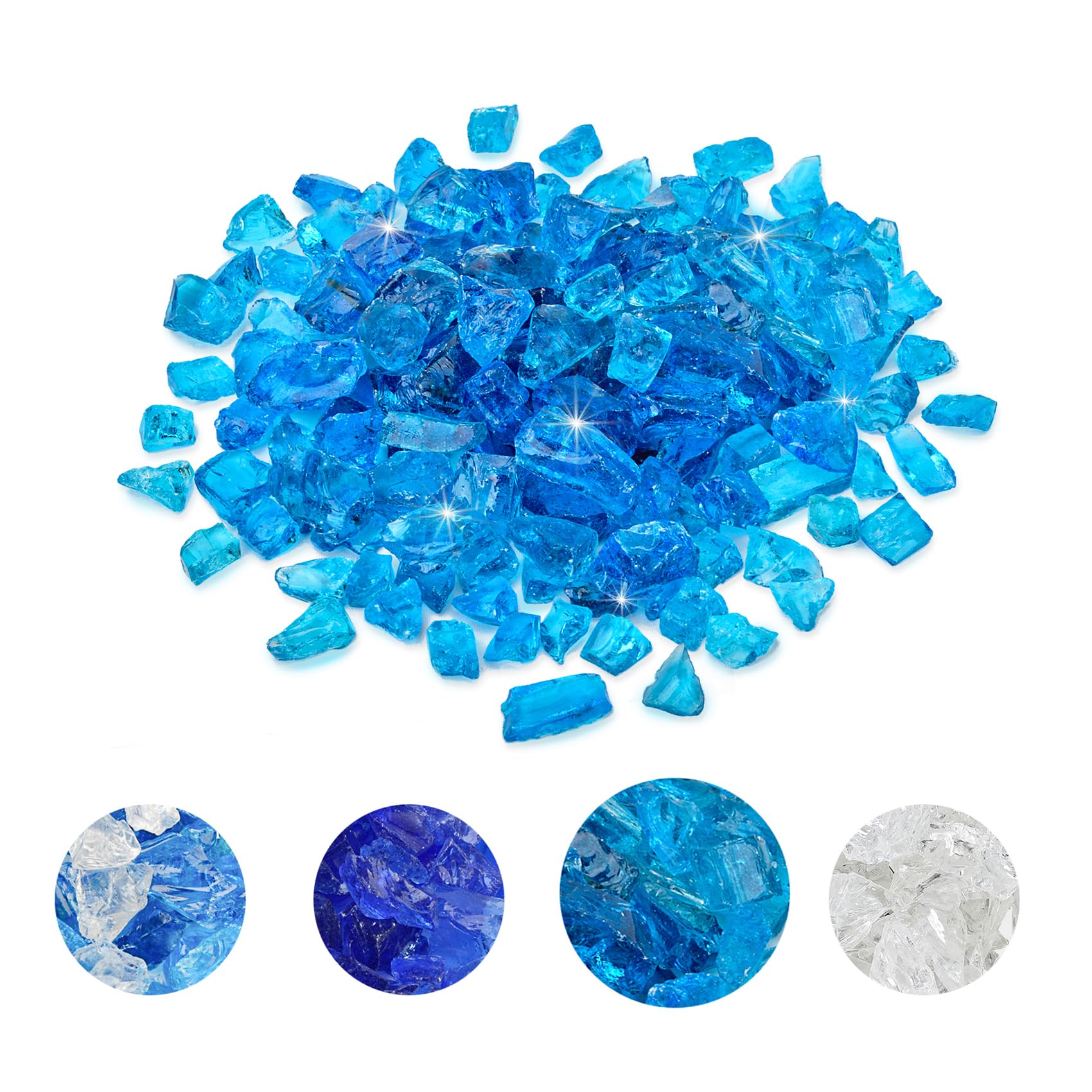 Skyflame 10-Pound Crushed Fire Glass - Premium Fire Pit & Fireplace Decor, Vase Filler, Garden Landscaping & Resin Art Material in Sea Blue - Perfect for Outdoor Patio, Backyard Fire Features & DIY Craft Projects