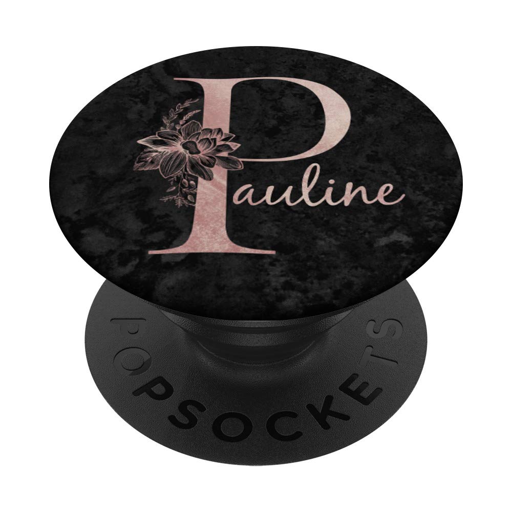 Pauline Name Personalized Pink Rose on Black PopSockets PopGrip - Swappable Phone Grip for iPhone, Samsung & Tablets - Perfect Gift for Birthdays, Anniversaries & Everyday Use