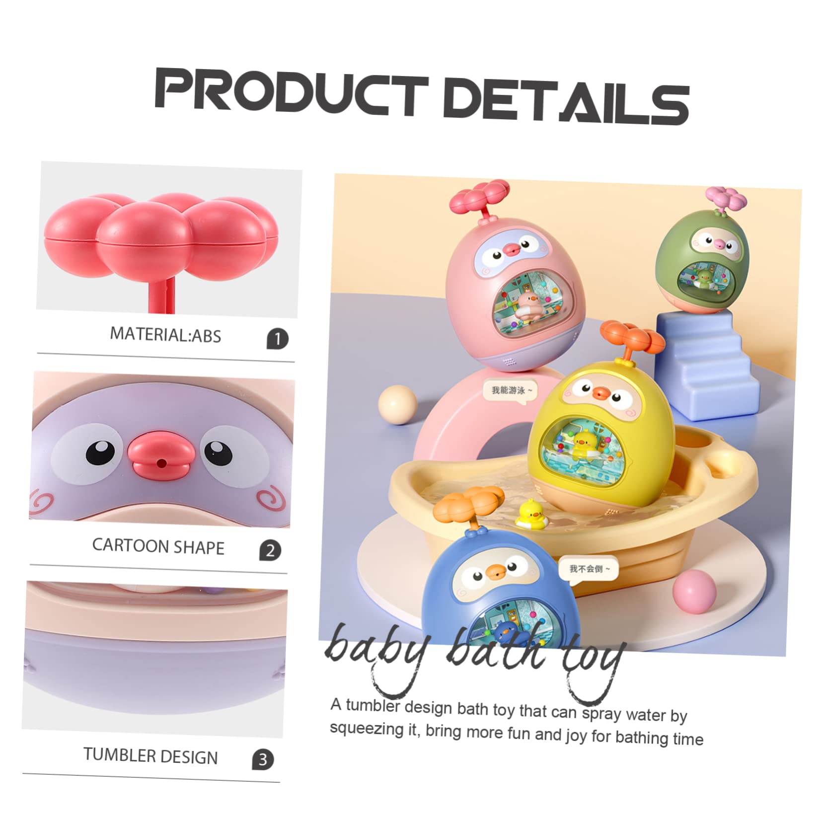 HEMOTON Pink ABS Tumbler Toy - Bath & Water Spray Toys for Infants & Toddlers | Fun Bathtime Play & Sensory Development