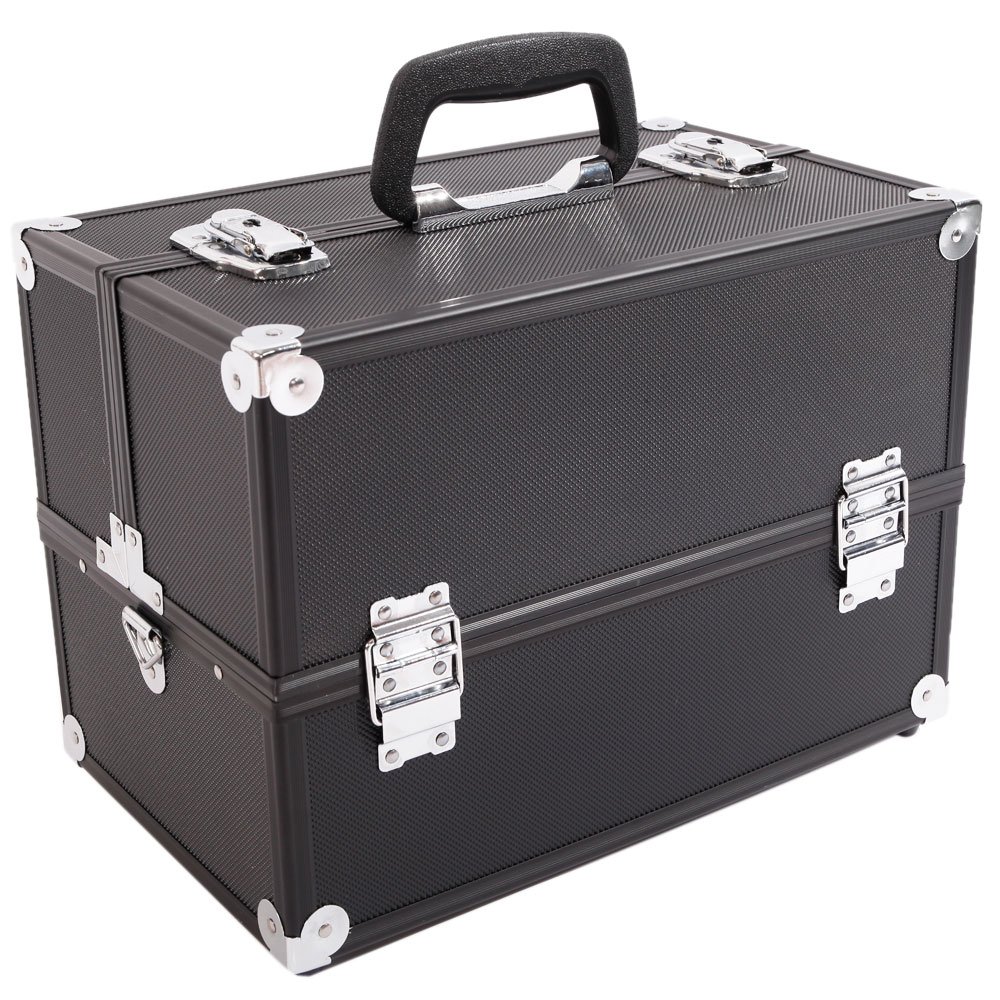 Professional Aluminum Alloy Portable Cosmetic Case - Lockable Jewelry & Makeup Storage Box with Key (Black) | Perfect for Travel, Salon & Home Organization