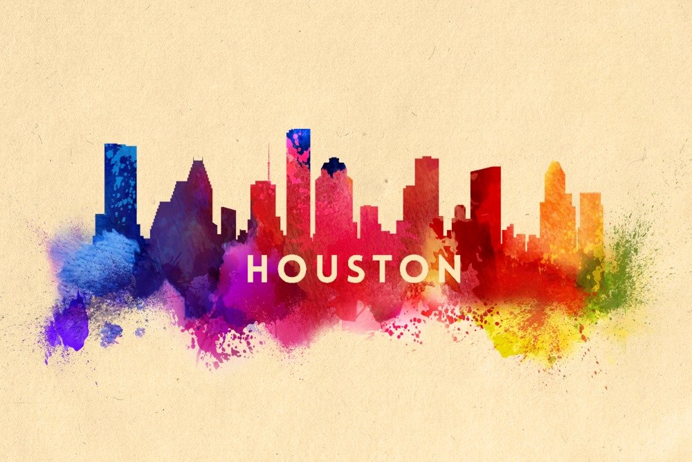 Texas Houston Skyline Abstract Art Print - 9x12 Wall Decor Travel Poster for Home, Office & Gift