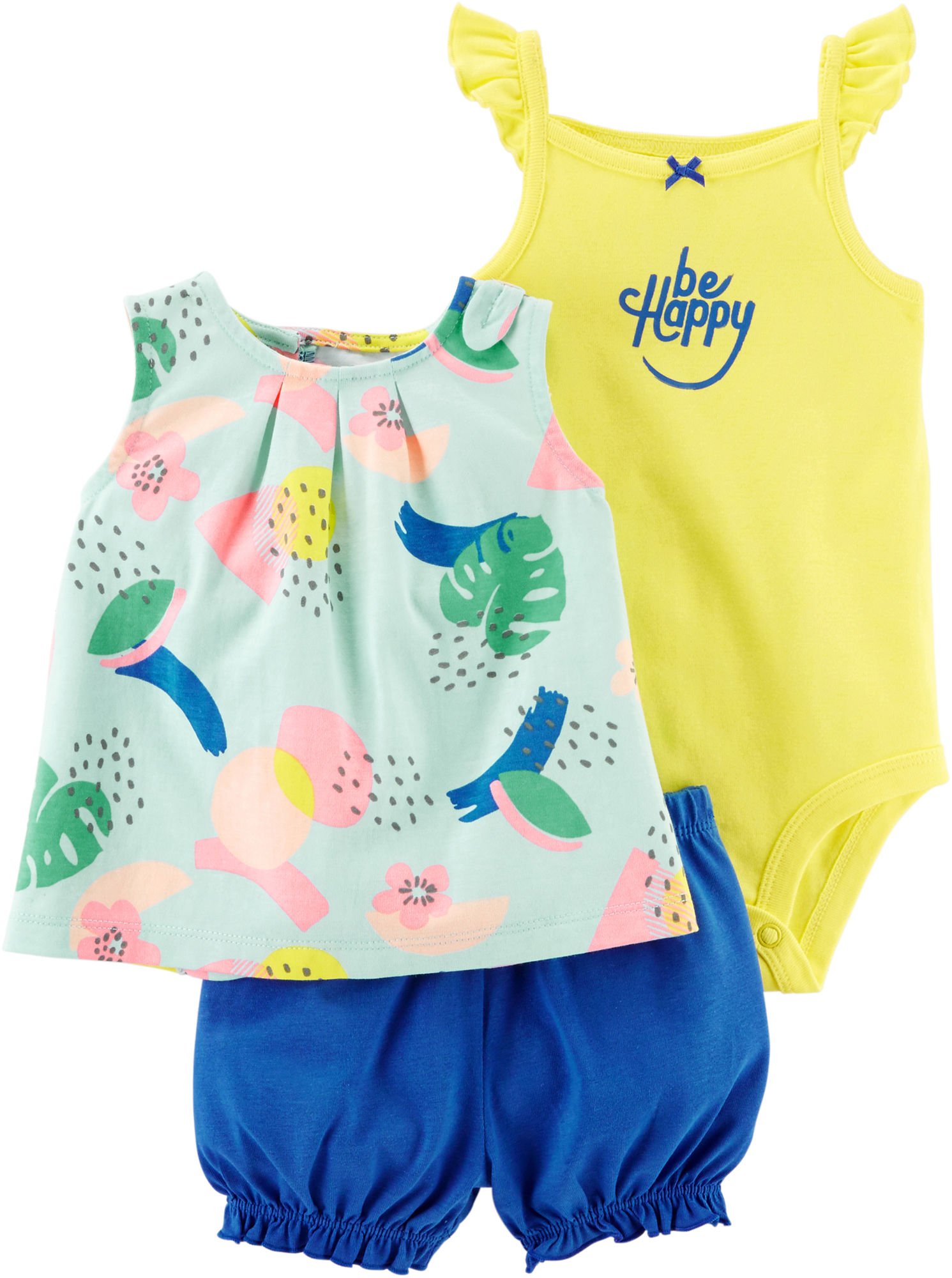 Carters Baby Girls Diaper Cover Sets - Tropical & Be Happy Print - 18 Months - Soft Cotton Bloomers for Playtime & Photo Shoots