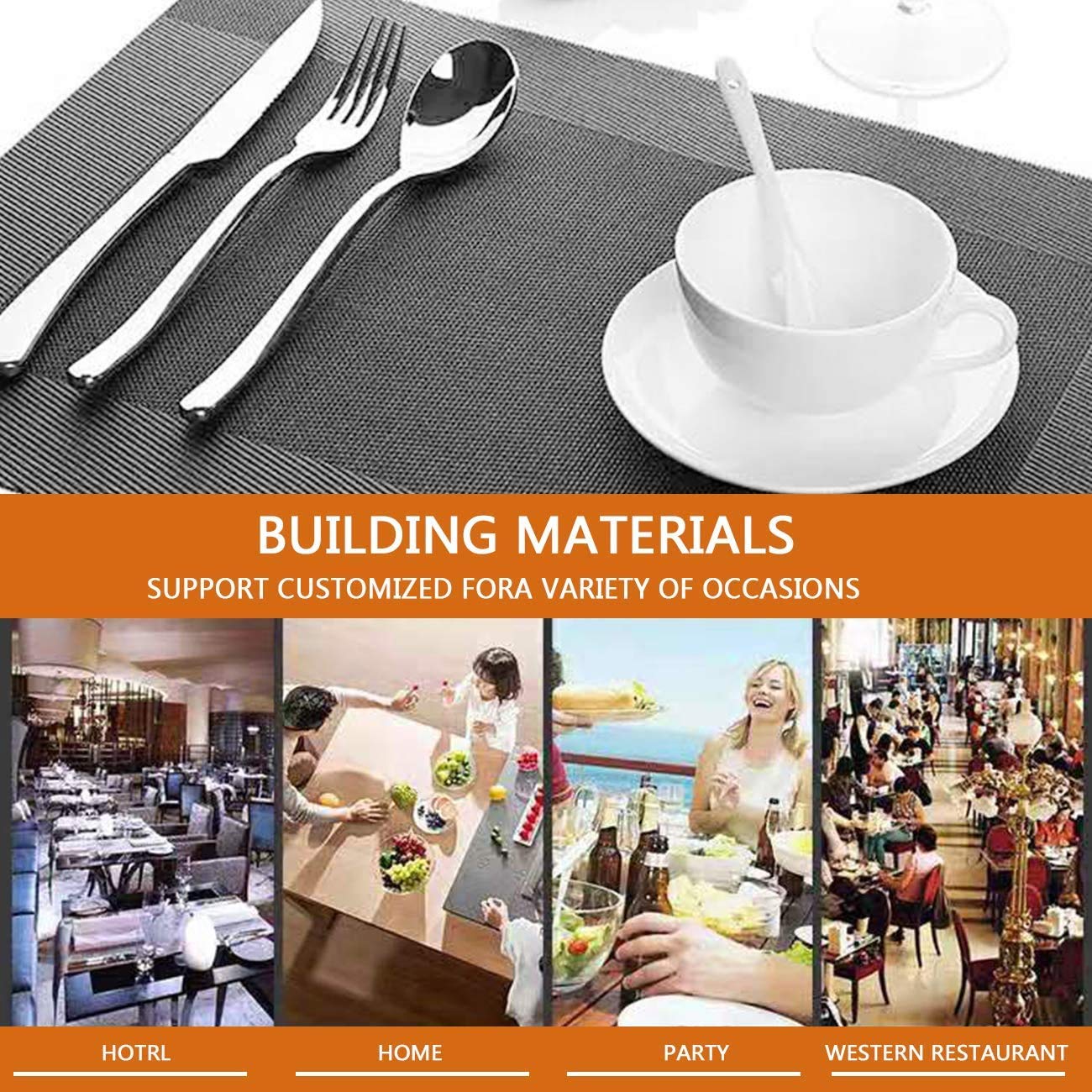 Premium Heat-Resistant Woven Vinyl Placemats Set of 4 - Non-Slip Washable PVC Table Mats for Dining Table, Easy to Clean & Durable (Silver Grey) - Perfect for Everyday Meals, Dinner Parties & Home Decor