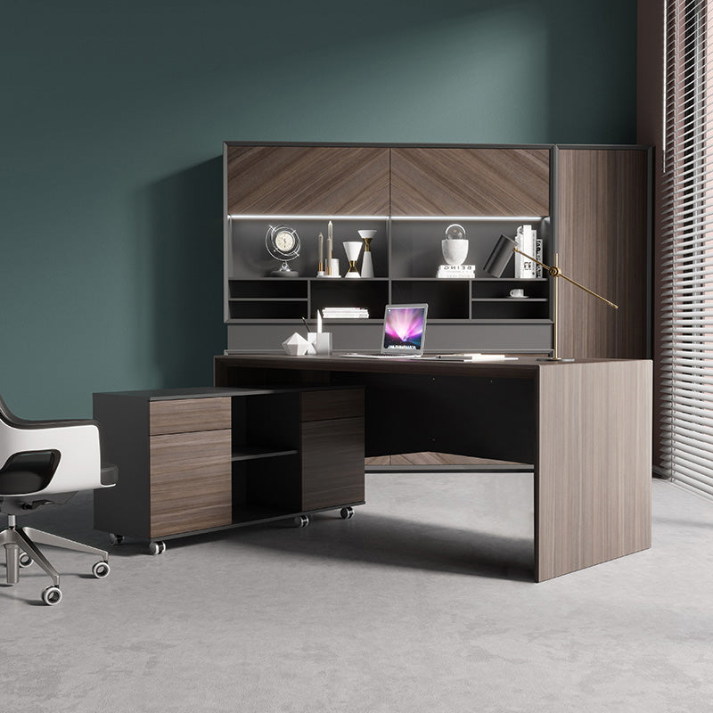 MONTE 180cm Executive Desk with Reversible Mobile Return - Hazelnut & Grey Finish - Modern Office Desk for Home & Business Workspaces