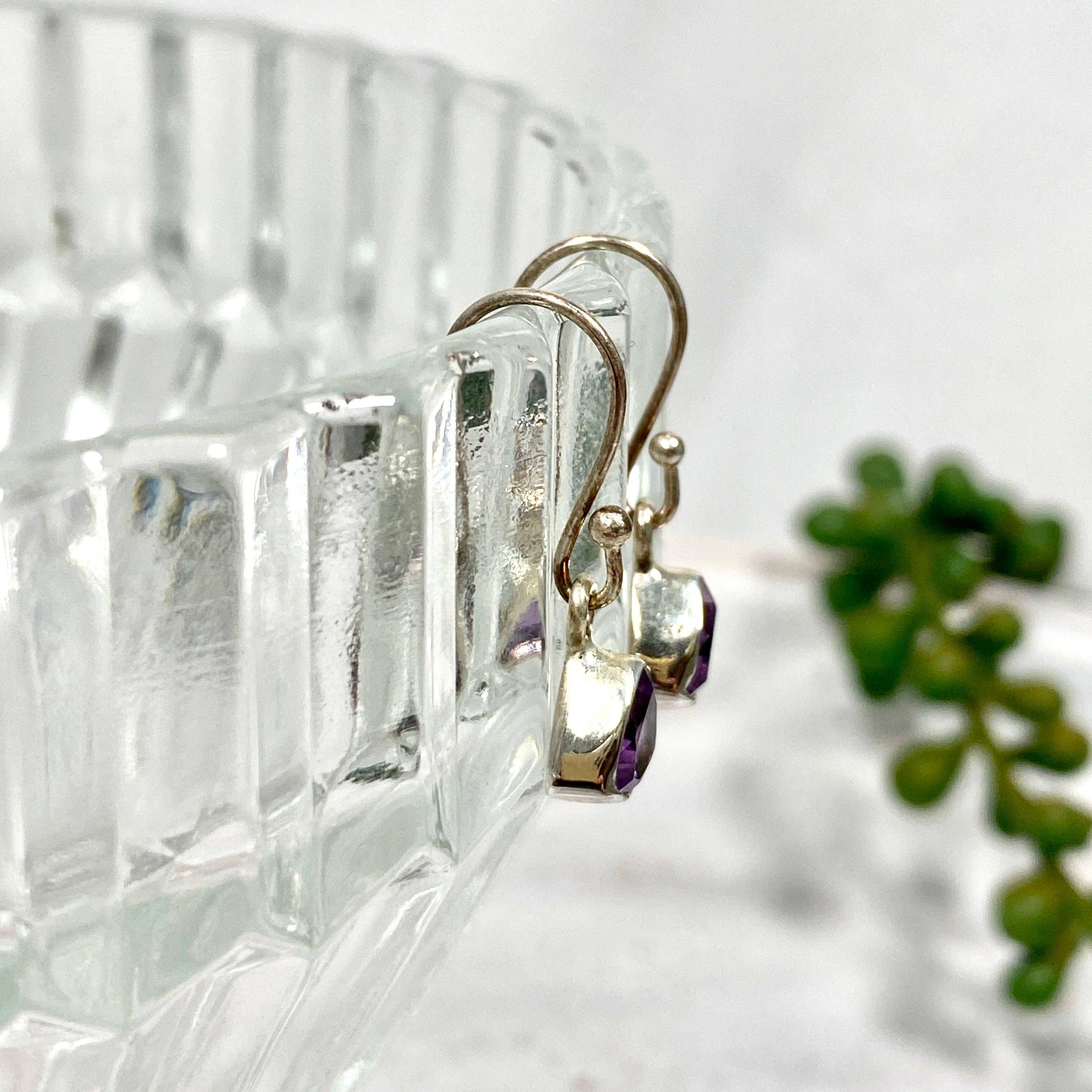 Amethyst Petite Triangular Faceted Earrings R2363 AMT - Elegant Purple Gemstone Jewelry for Women, Perfect for Parties, Weddings & Daily Wear